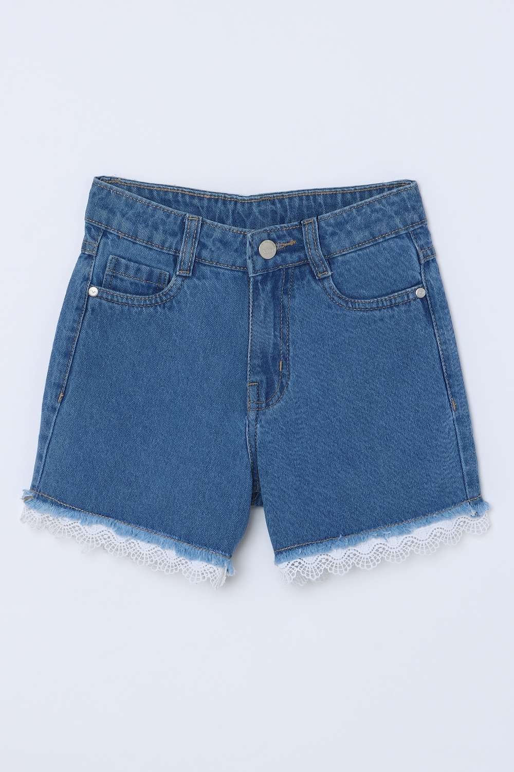 Solid-Denim-Regular-Fit-Girls-Shorts