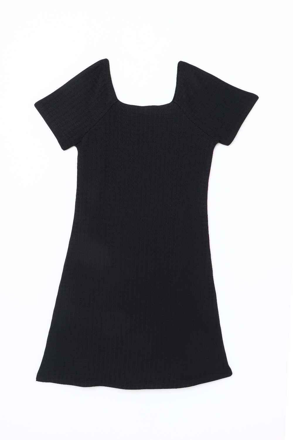 Solid-Blended-Fabric-Square-Neck-Girls-Casual-Wear-Dress