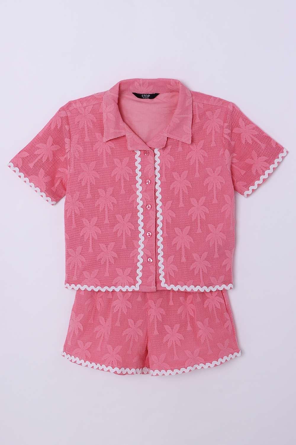 Graphic-Print-Blended-Fabric-Collared-Girls-Clothing-Set