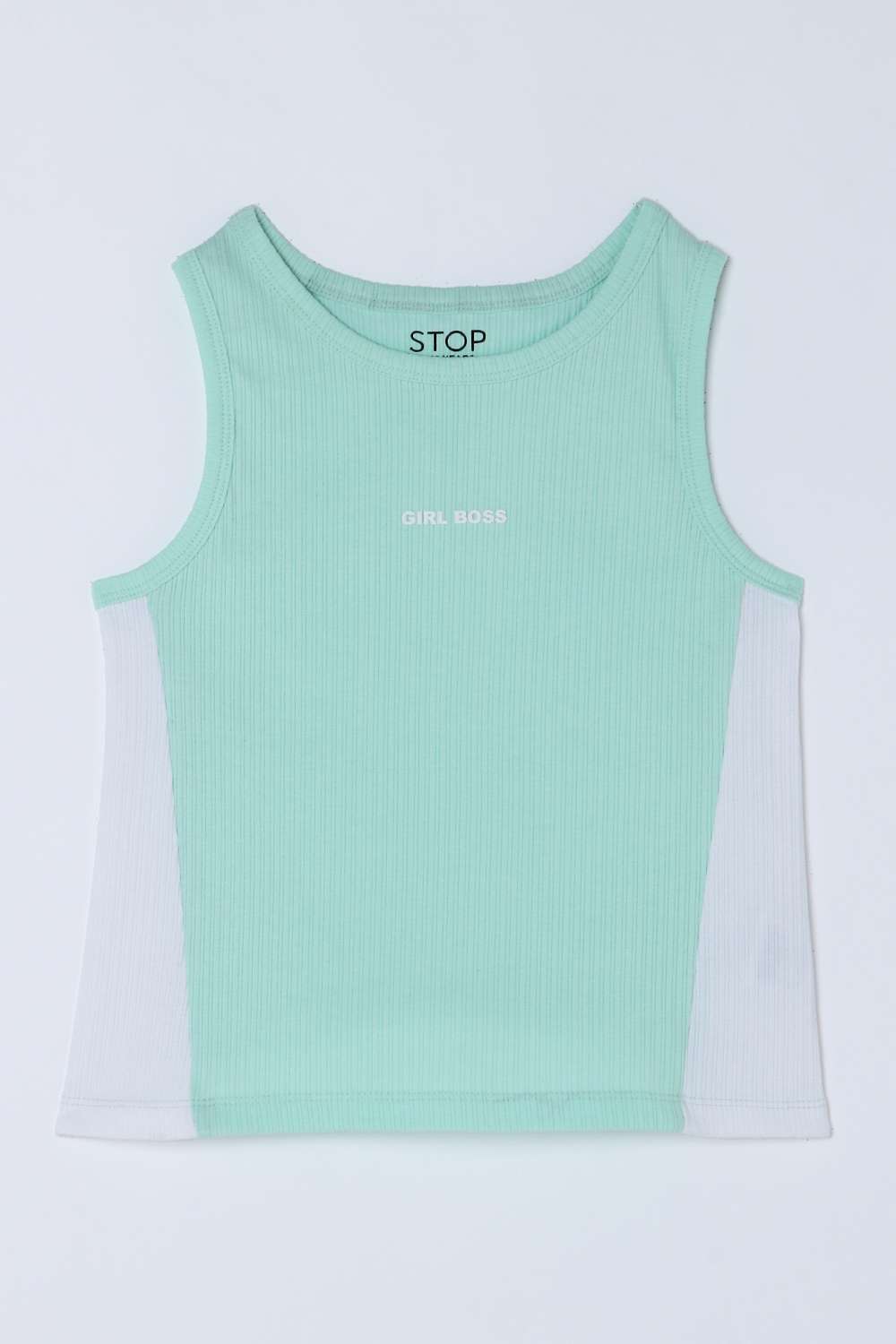 Color-Block-Blended-Fabric-Round-Neck-Girls-T-Shirt