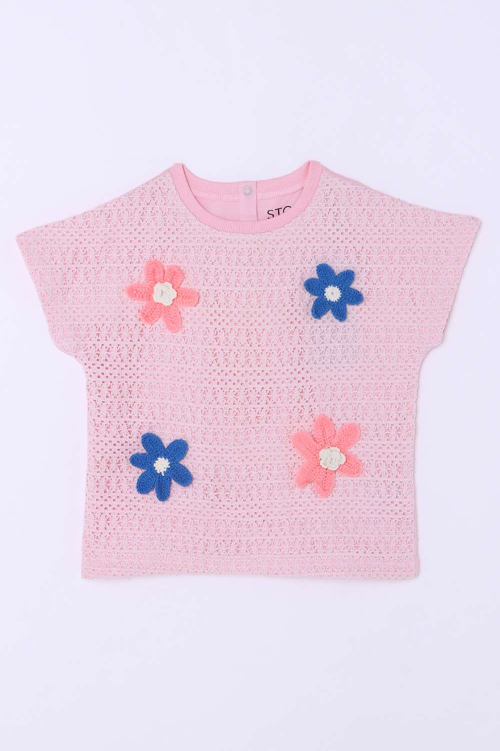 Solid-Blended-Fabric-Round-Neck-Girls-Top