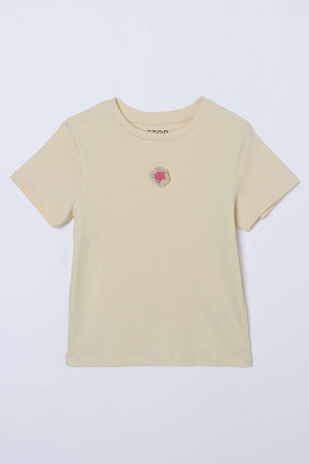 Solid-Blended-Fabric-Round-Neck-Girls-T-Shirt