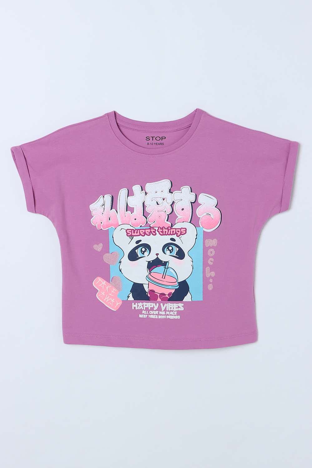 Solid-Blended-Fabric-Round-Neck-Girls-T-Shirt