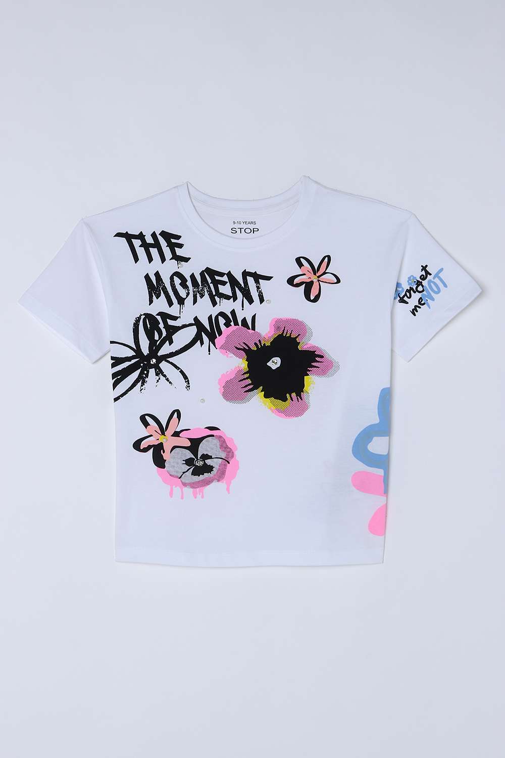 Graphic-Print-Blended-Fabric-Round-Neck-Girls-T-Shirt