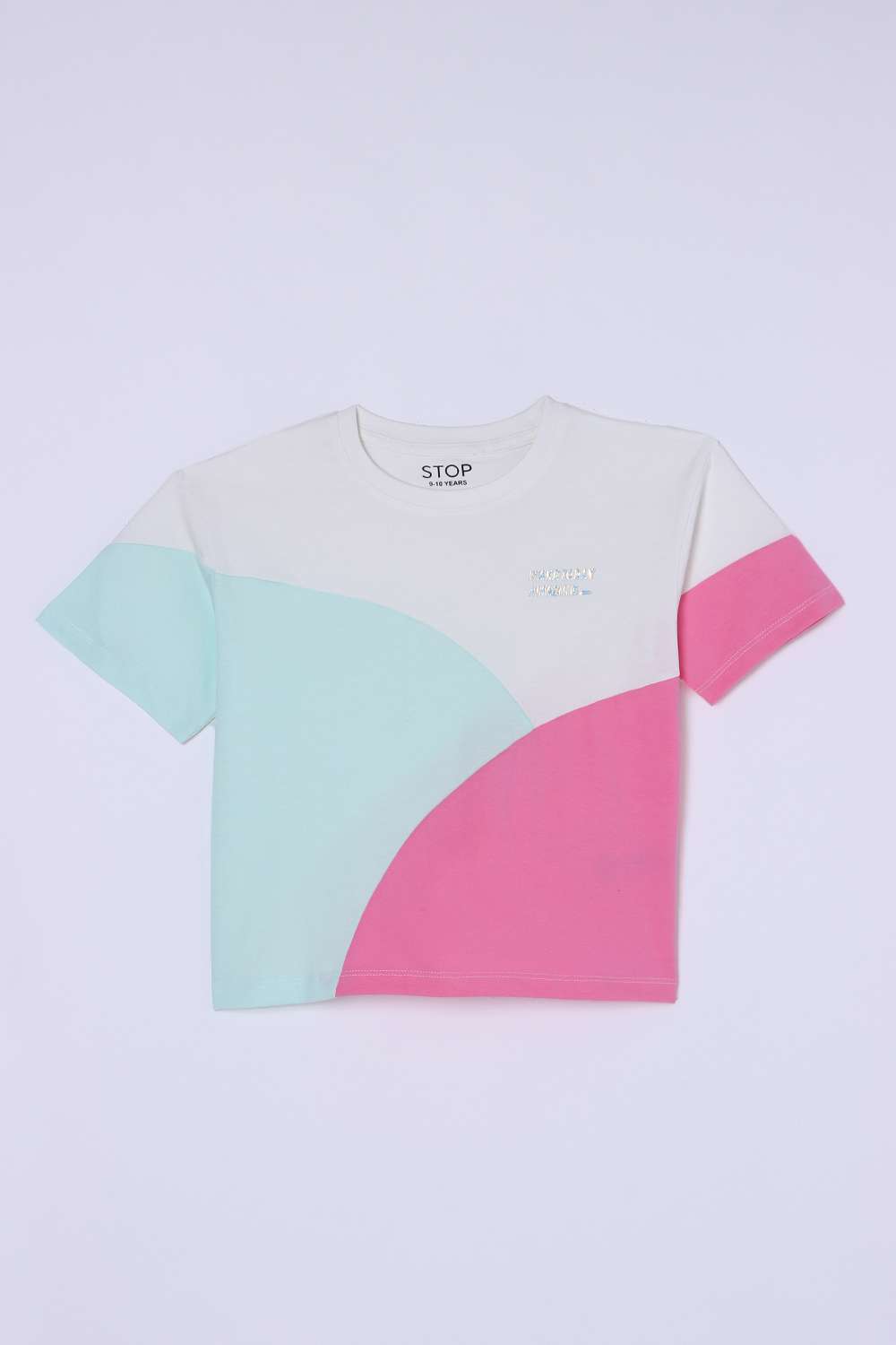 Color-Block-Blended-Fabric-Round-Neck-Girls-Top