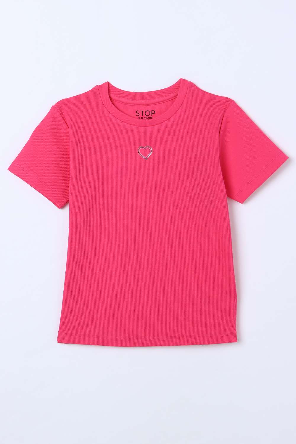 Solid-Blended-Fabric-Round-Neck-Girls-T-Shirt