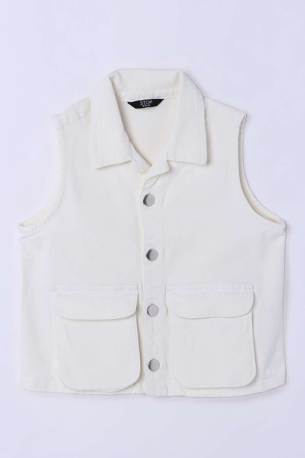 Solid-Blended-Fabric-Collared-Girls-Top