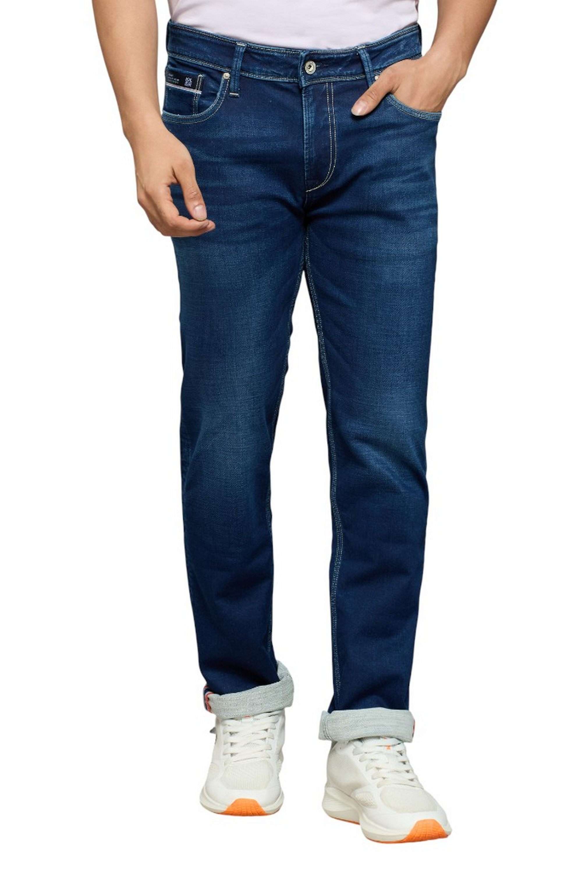 Solid-Polyester-Cotton-Skinny-Fit-Men-s-Jeans