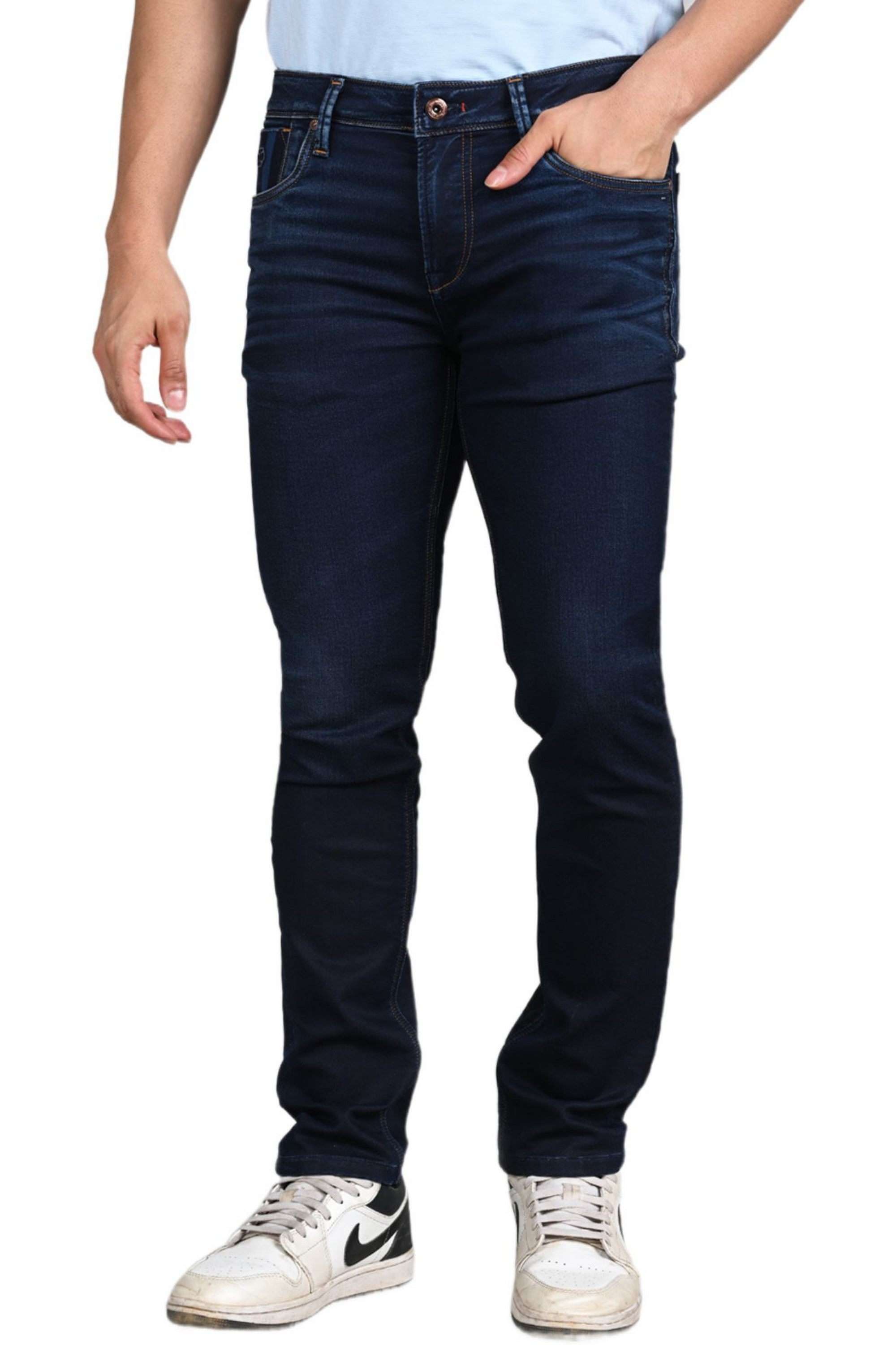 Solid-Polyester-Cotton-Slim-Fit-Men-s-Jeans