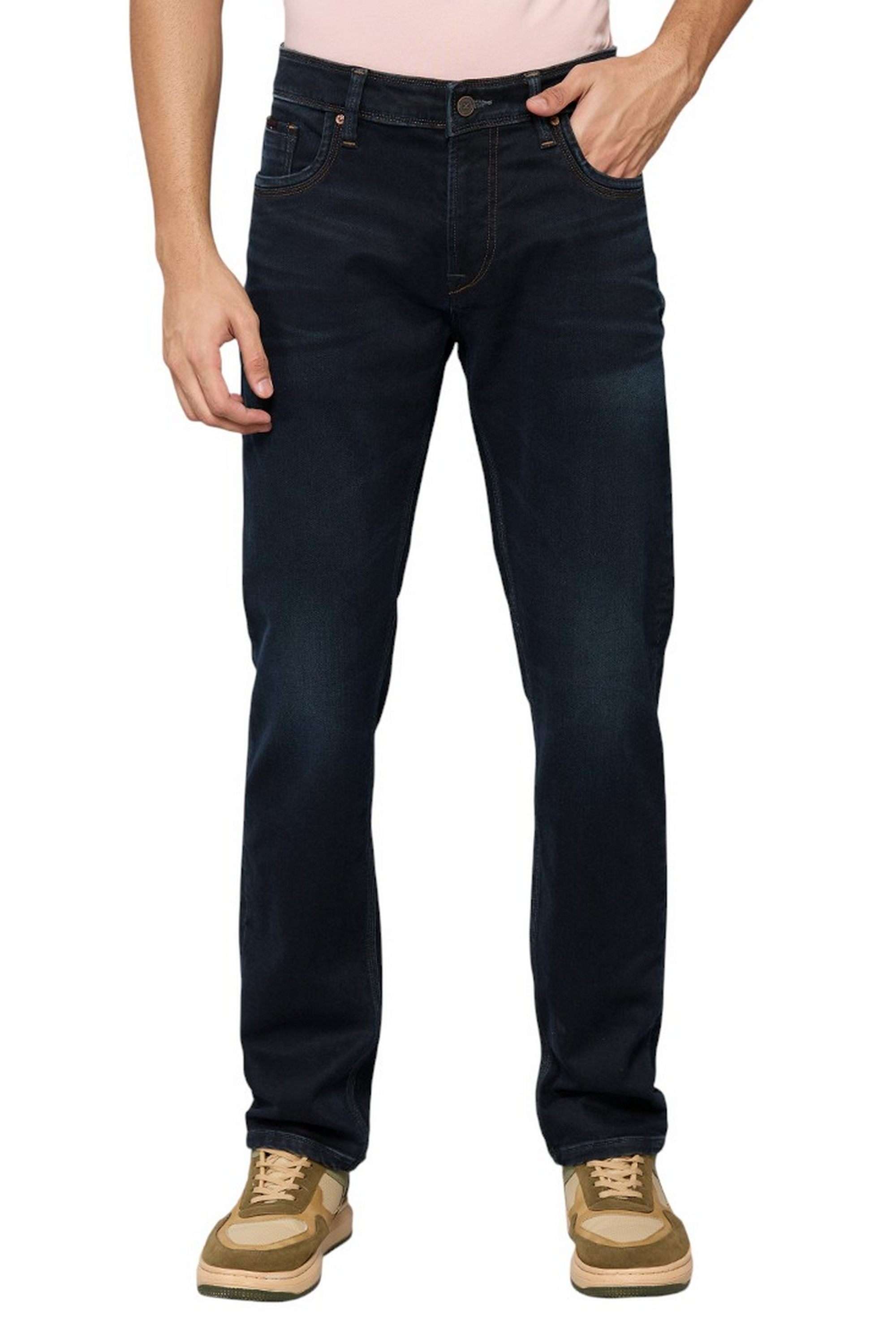 Solid-Polyester-Cotton-Slim-Fit-Men-s-Jeans