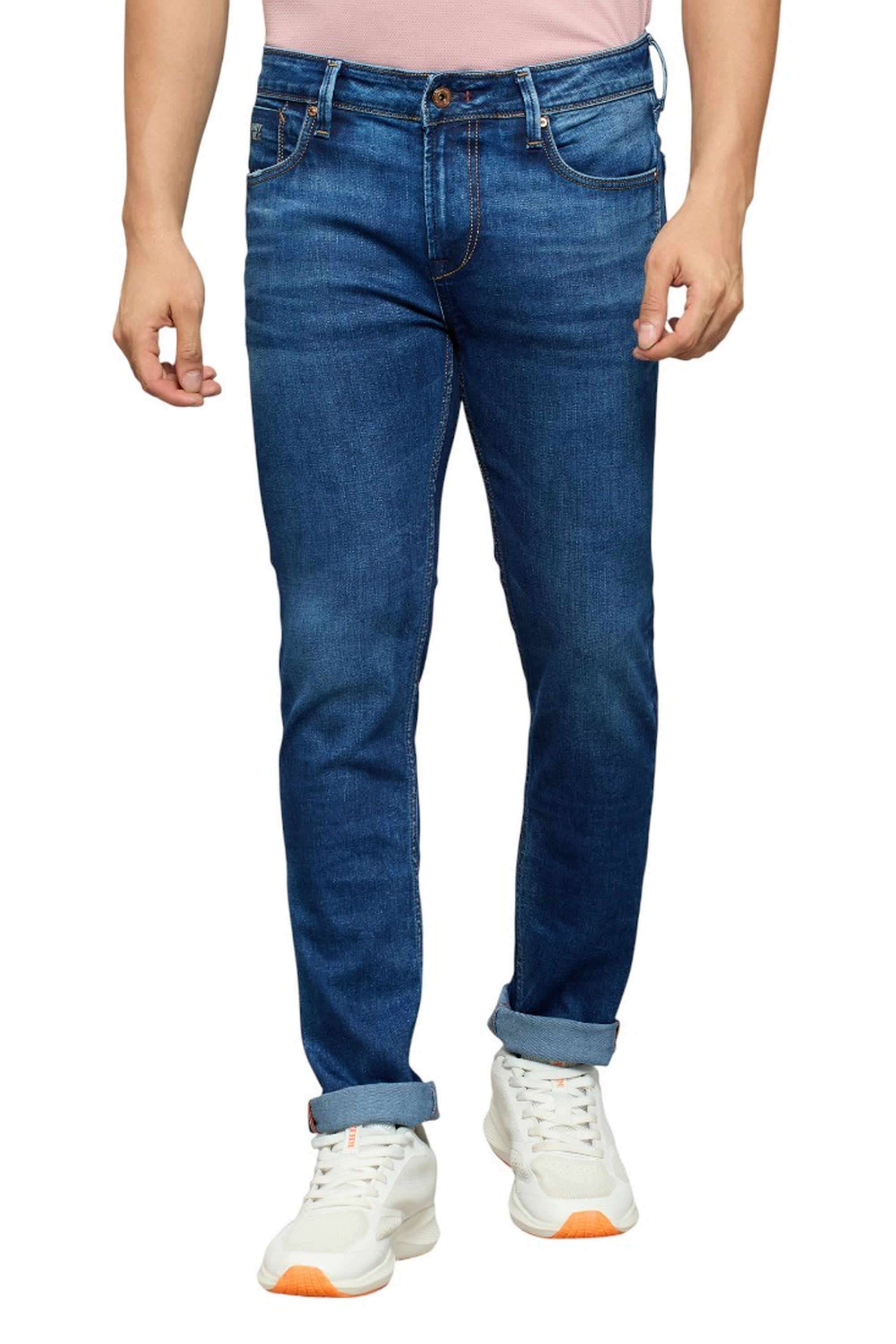 Solid-Polyester-Cotton-Slim-Fit-Men-s-Jeans