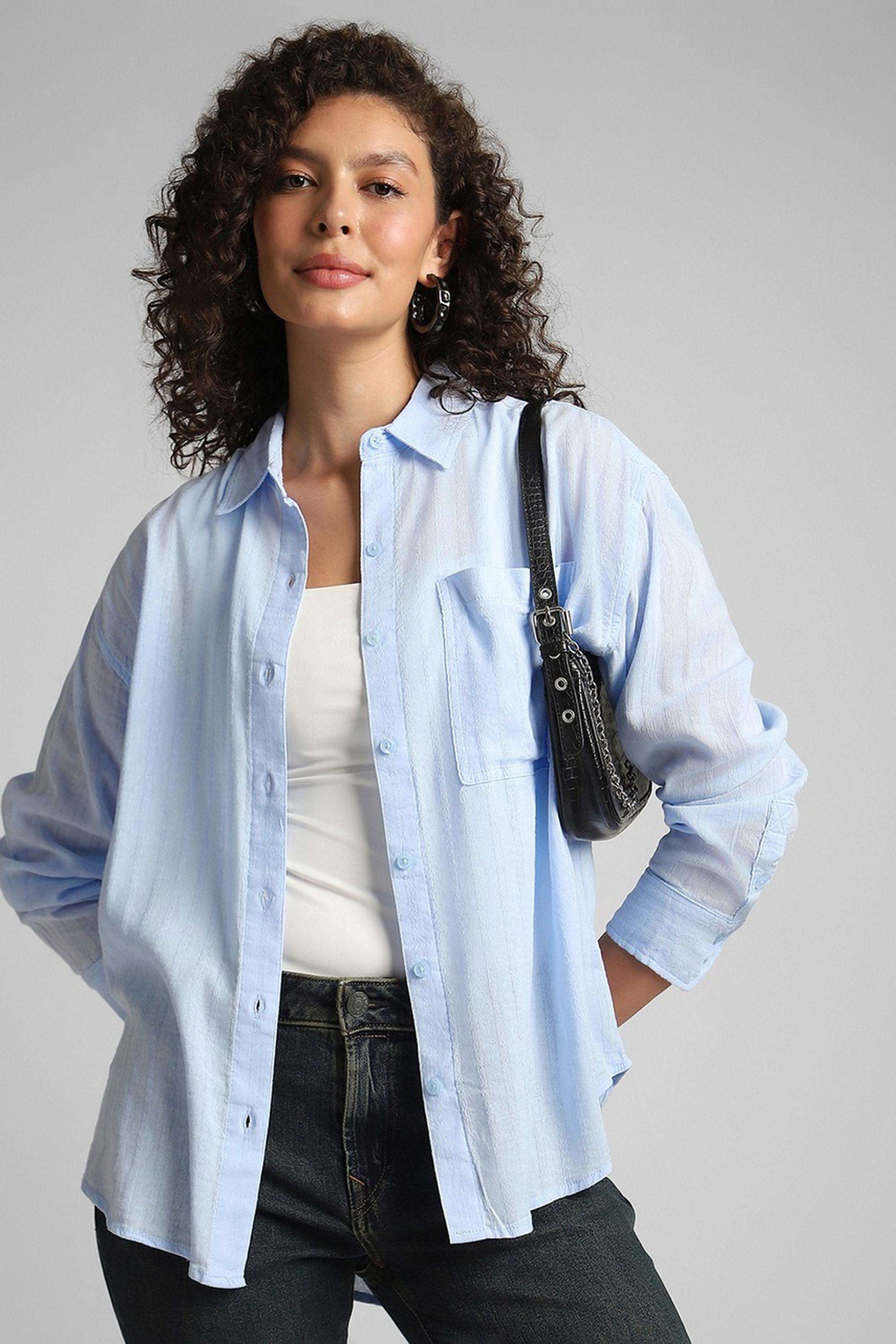 Solid-Blended-Fabric-Women-s-Shirt