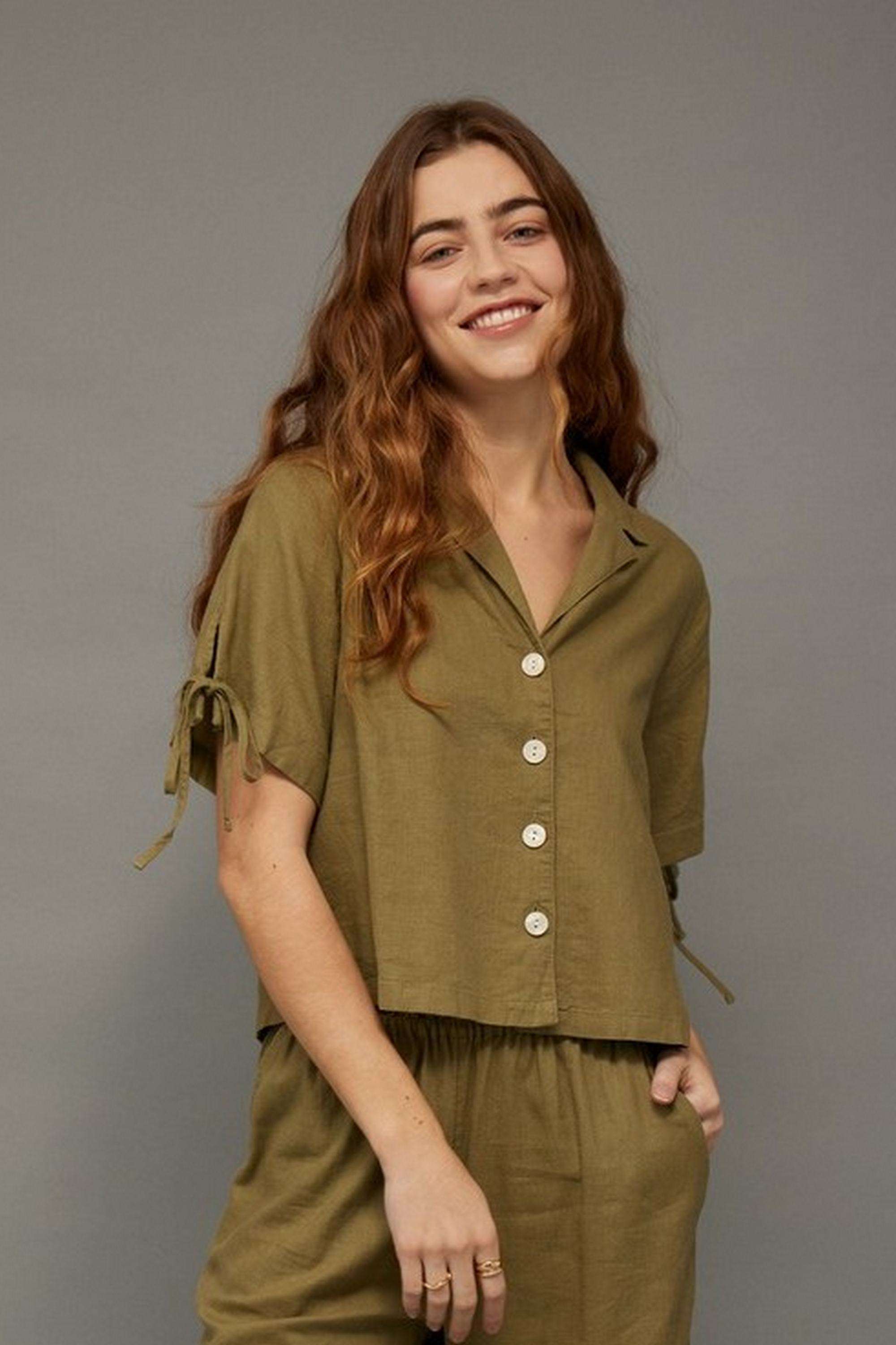 Solid-Blended-Fabric-Women-s-Shirt