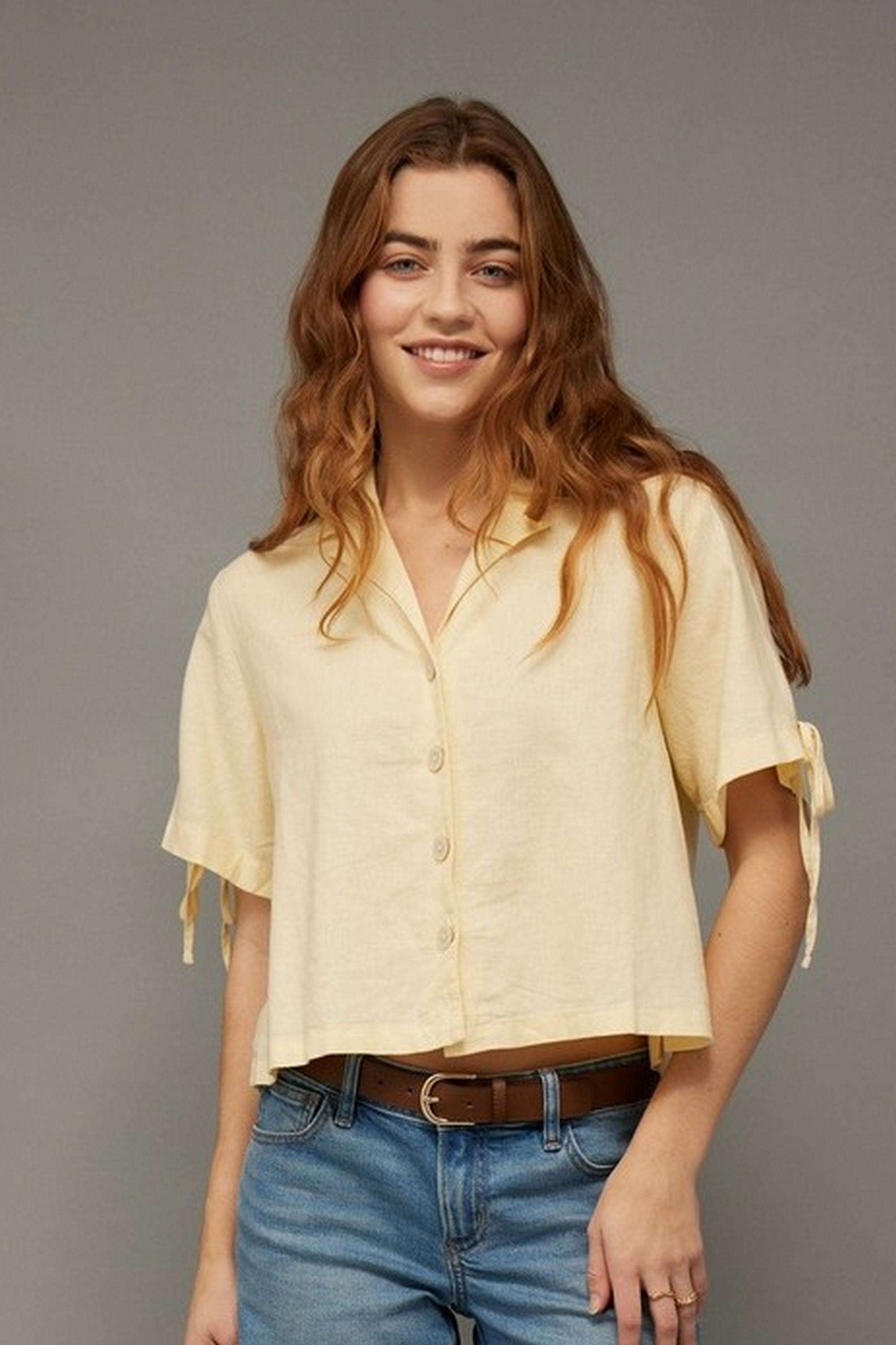 Solid-Blended-Fabric-Women-s-Shirt