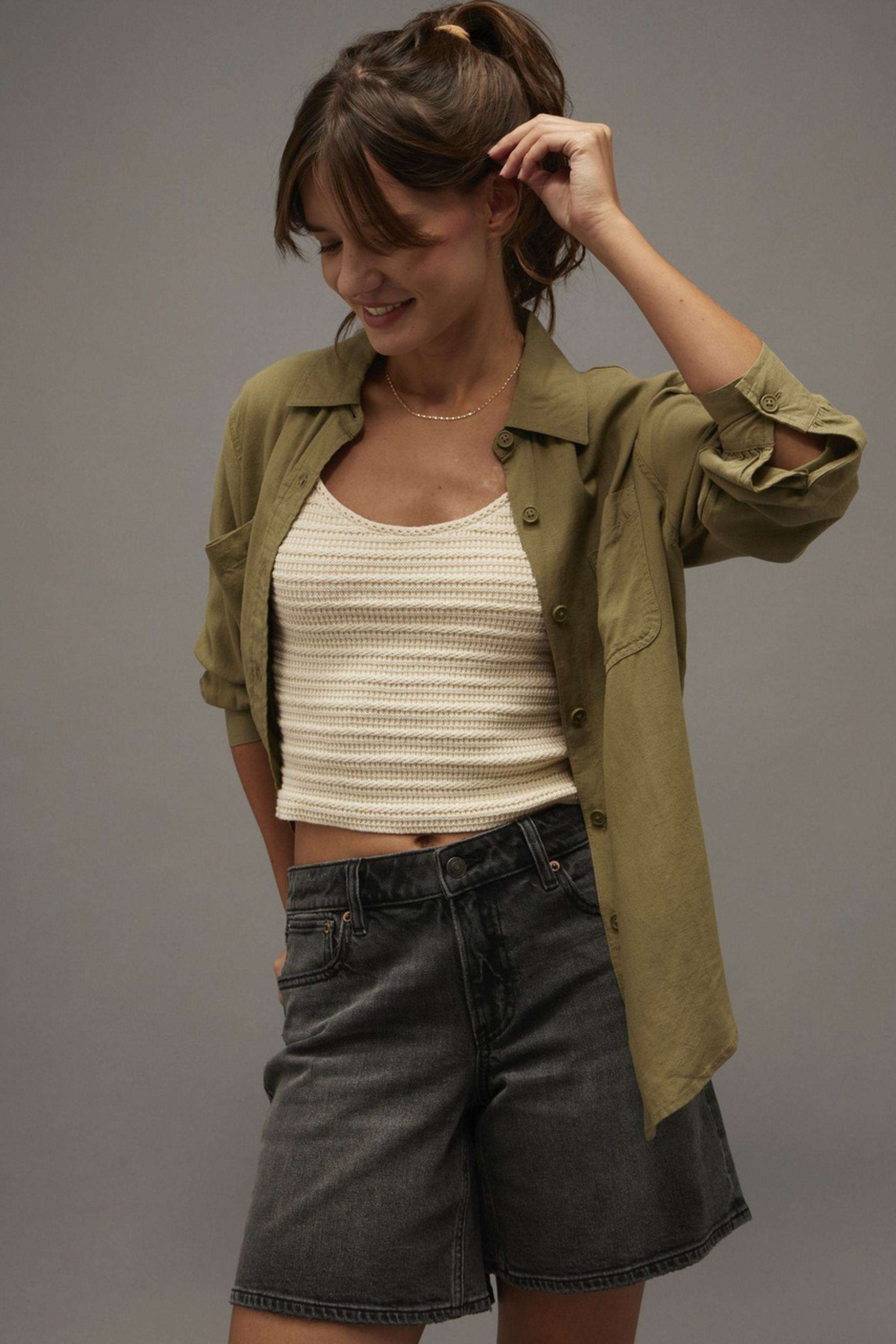 Solid-Blended-Fabric-Women-s-Shirt