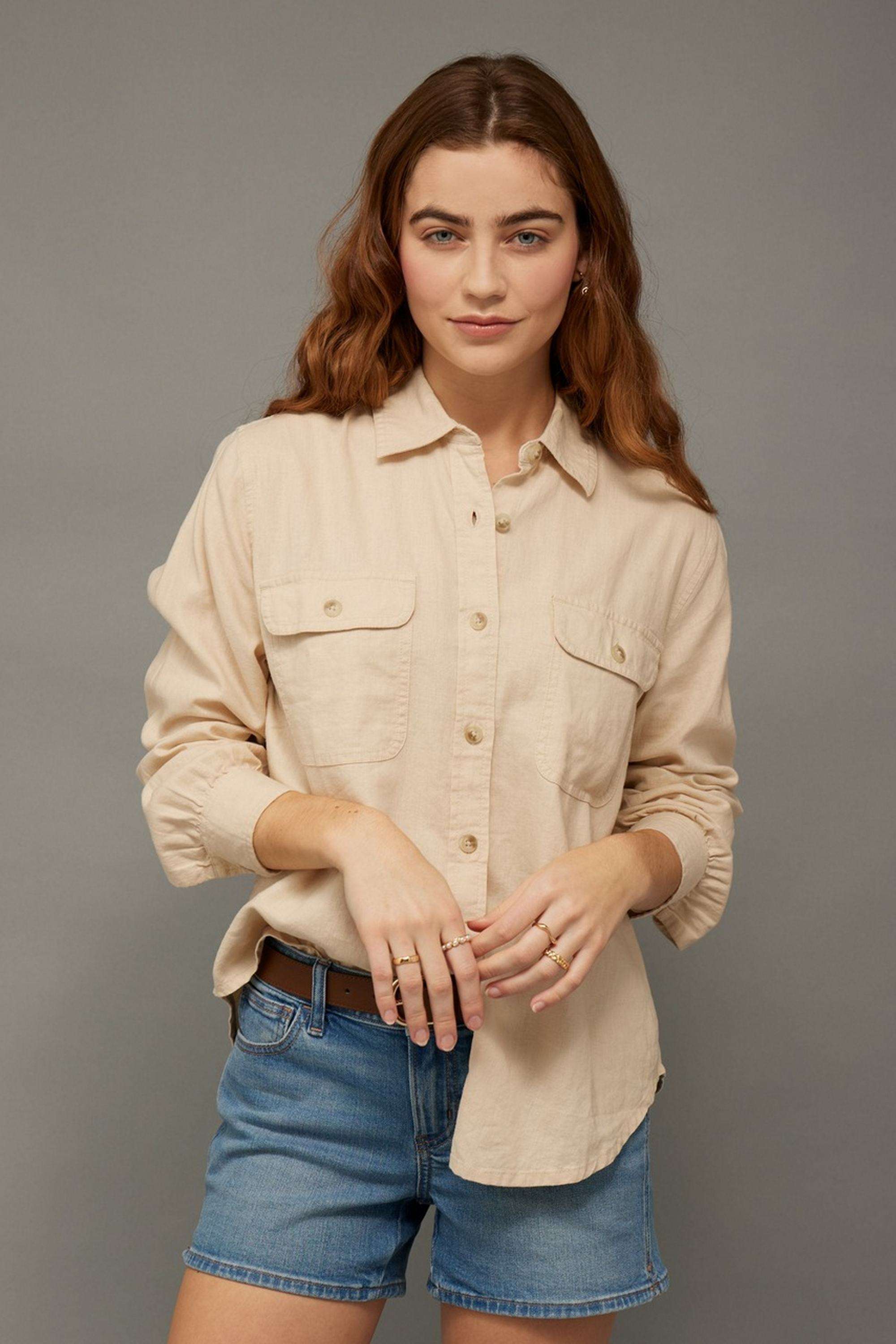 Solid-Blended-Fabric-Women-s-Shirt