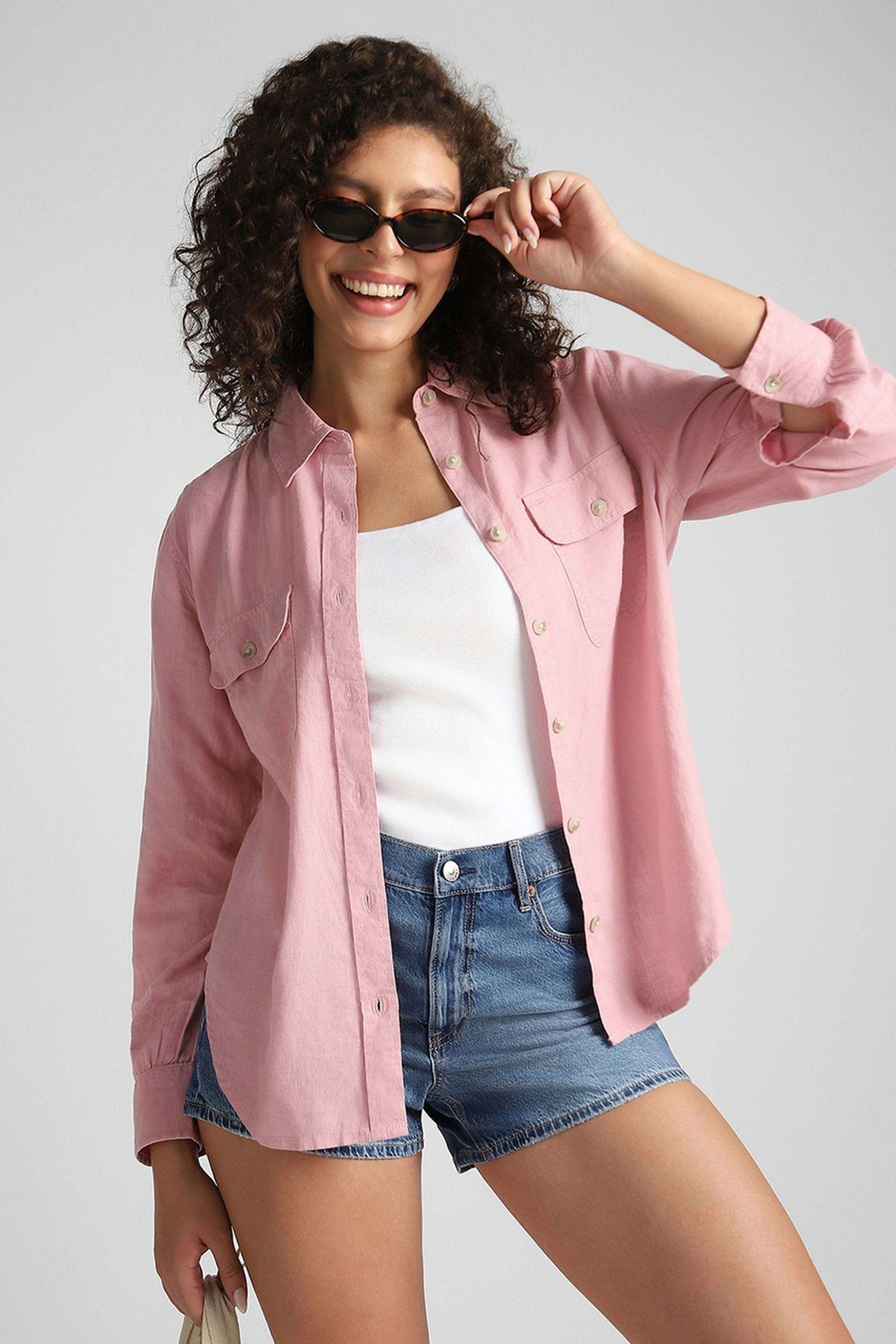 Solid-Blended-Fabric-Women-s-Shirt