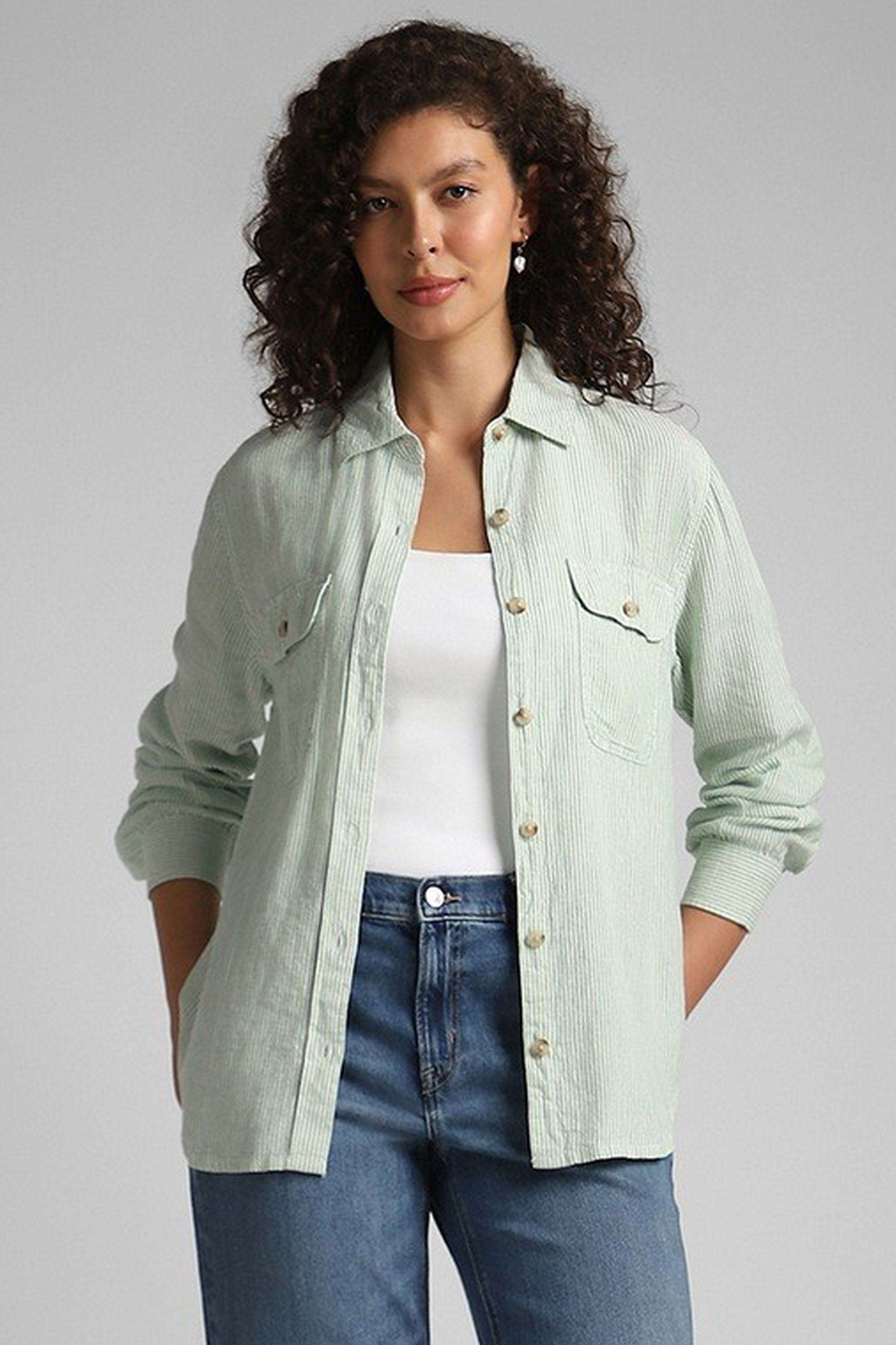 Solid-Blended-Fabric-Women-s-Shirt