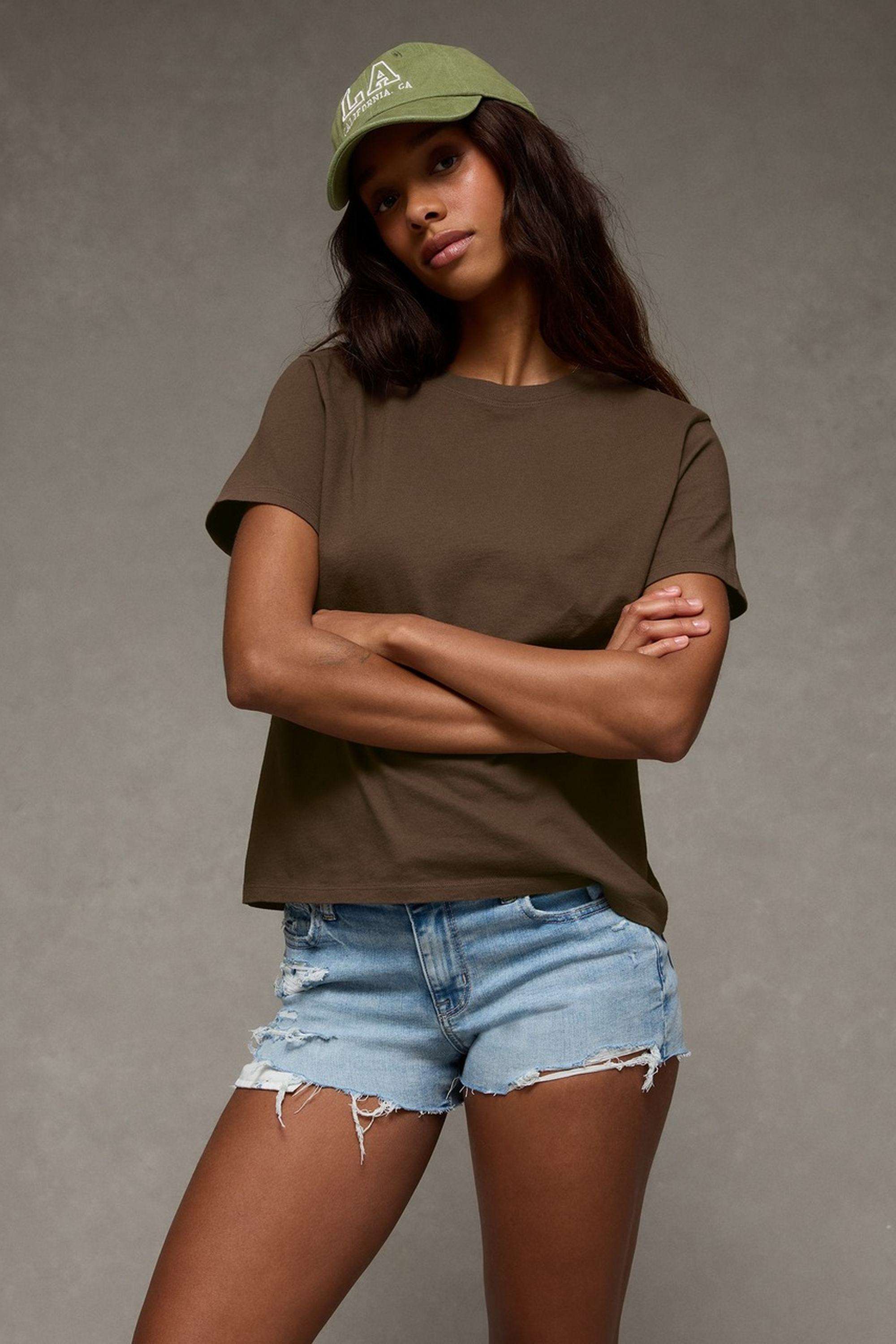 Solid-Blended-Fabric-Women-s-T-Shirt