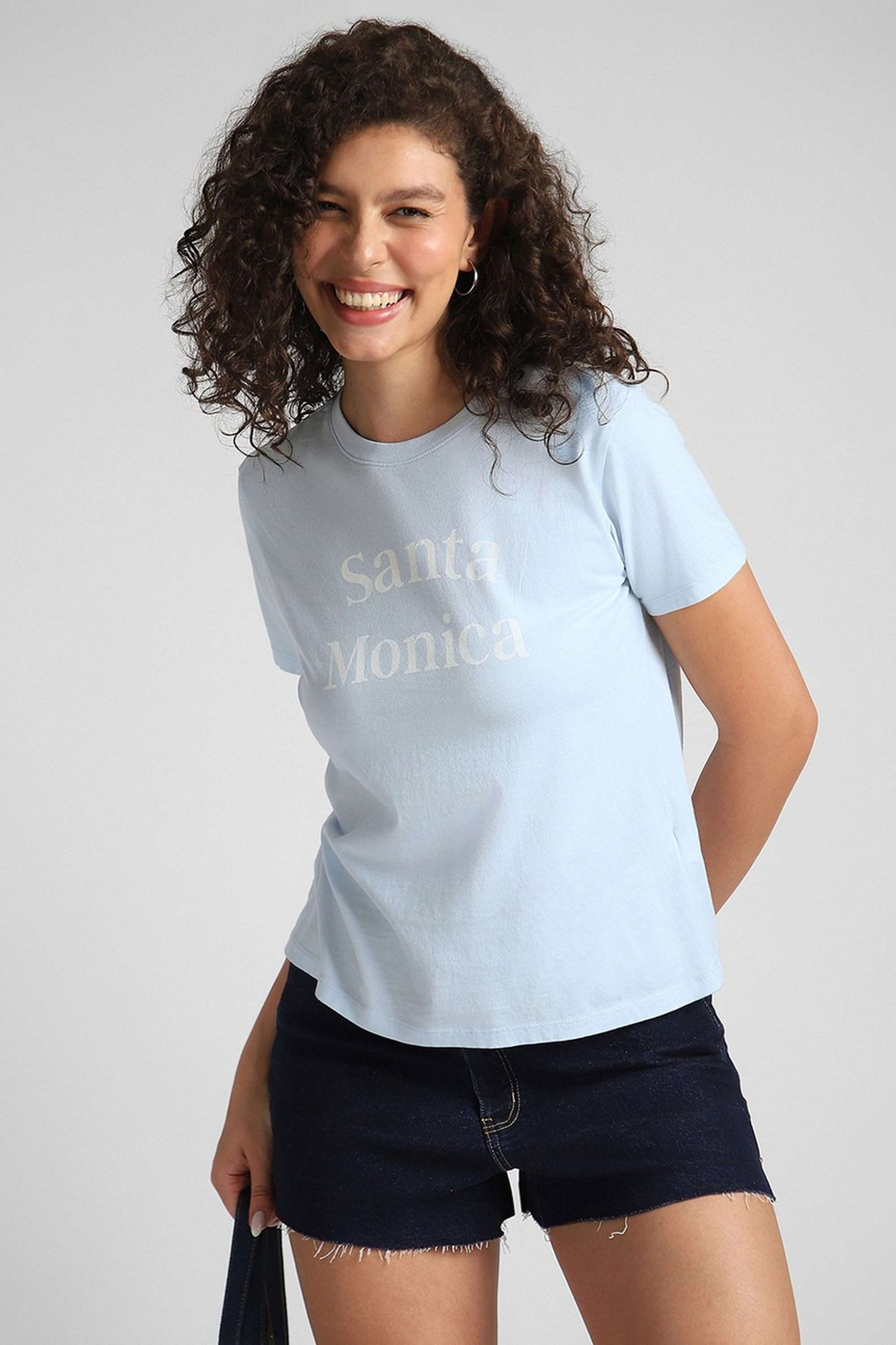 Solid-Blended-Fabric-Women-s-T-Shirt