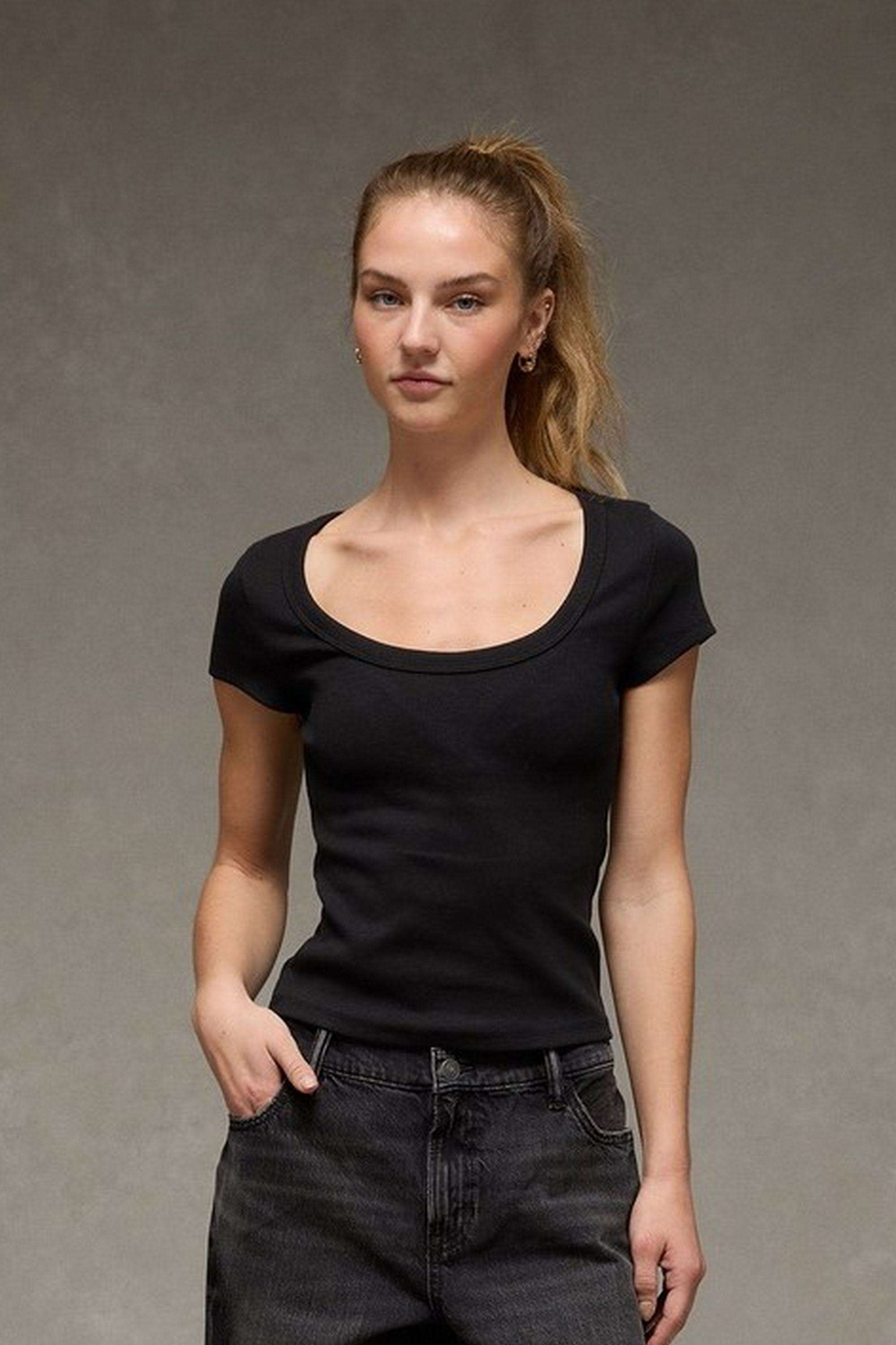 Solid-Blended-Fabric-Women-s-T-Shirt