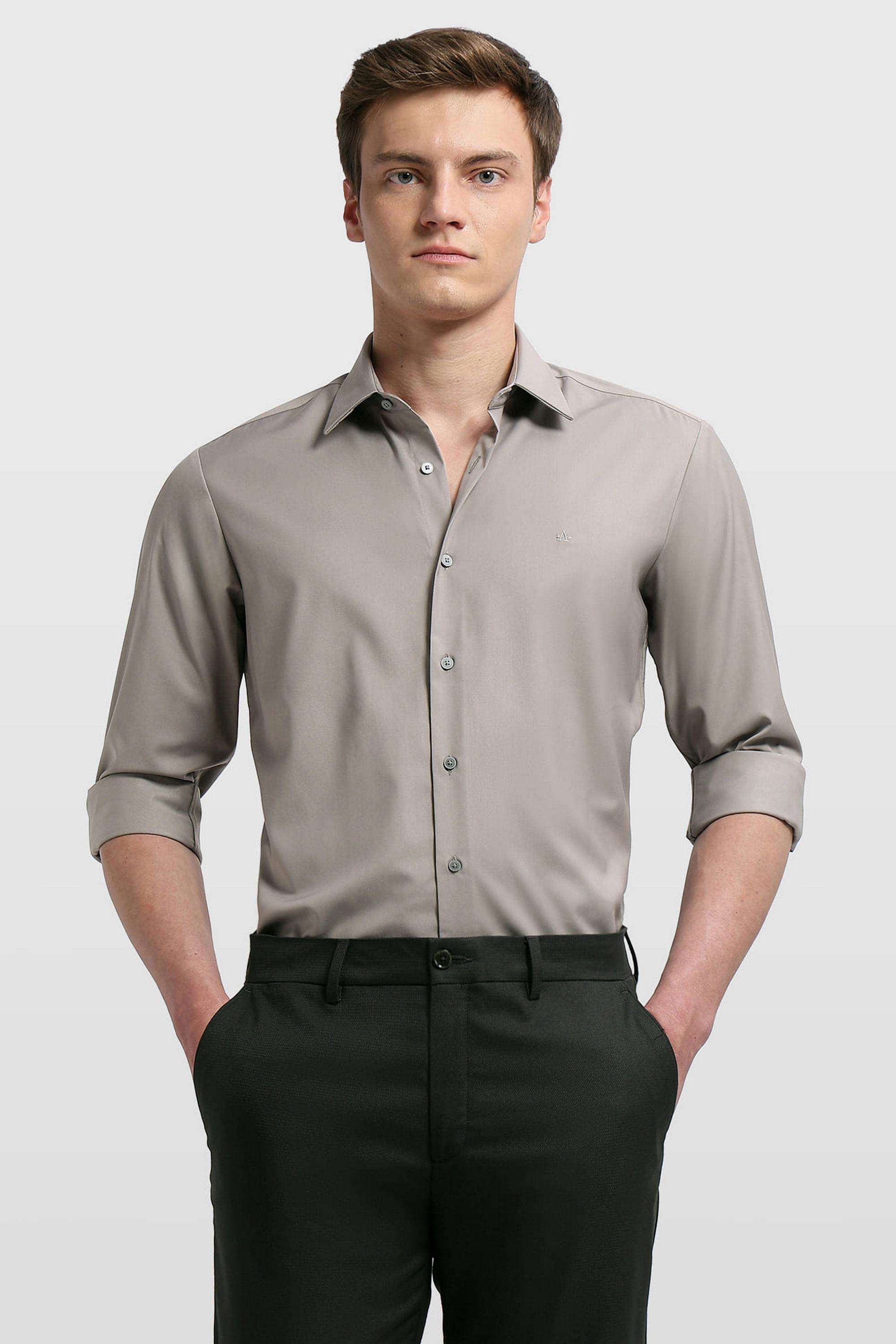 Solid-Polyester-Slim-Fit-Men-s-Formal-Wear-Shirt