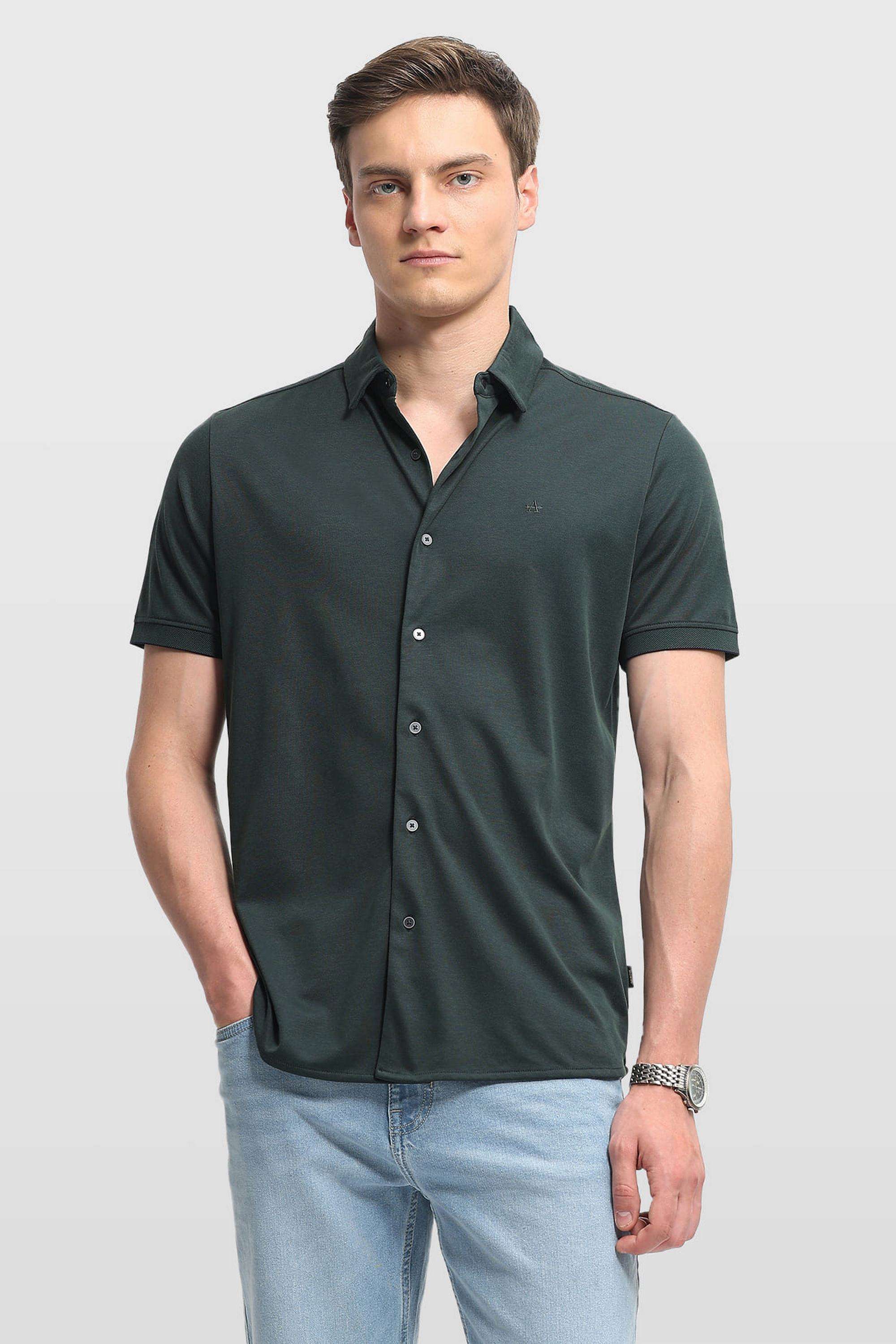 Buy Arrow green Solid Cotton Regular Fit Men's Casual Shirt | Shoppers Stop