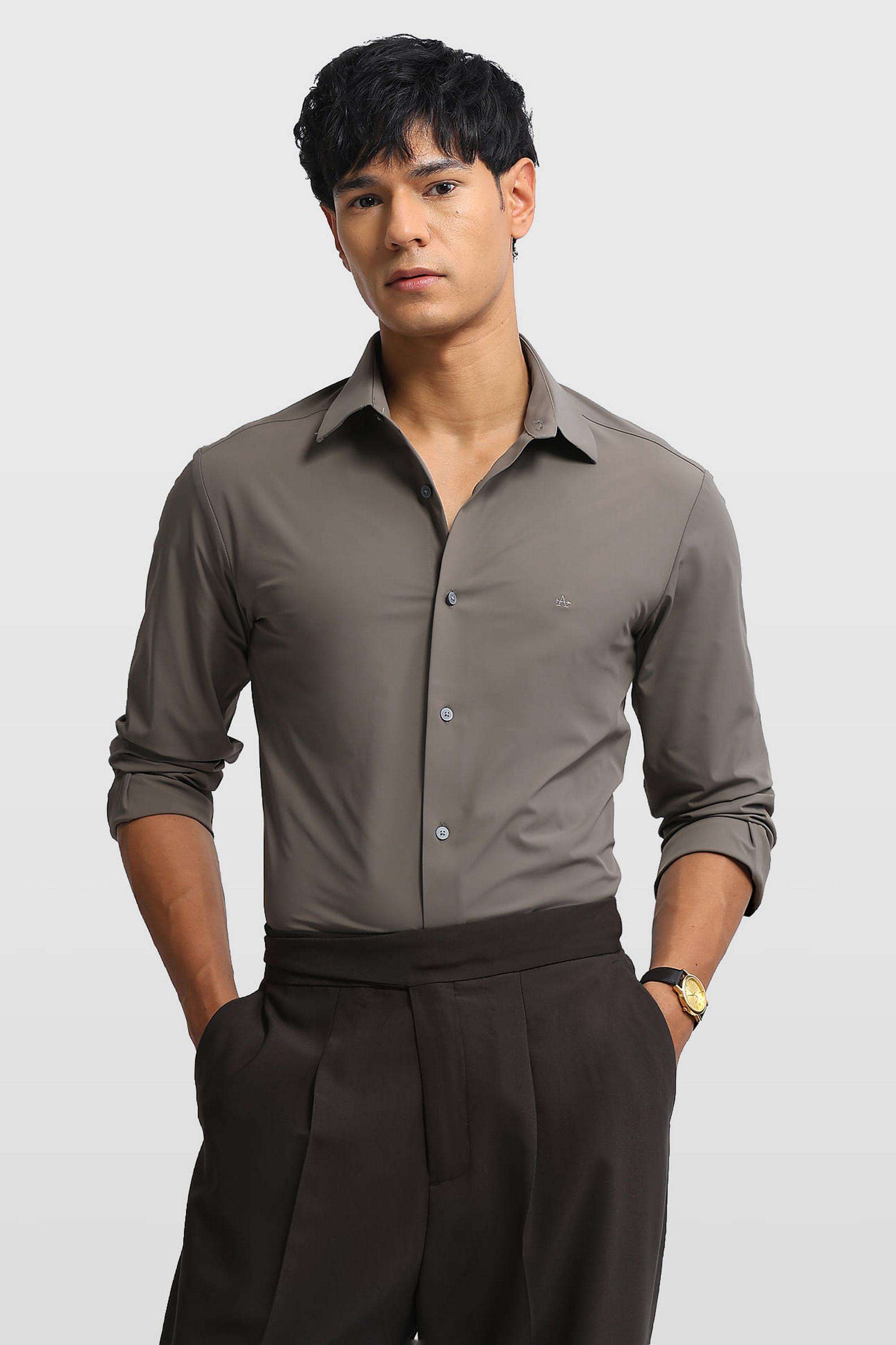 Buy Arrow Brown Solid Nylon Slim Fit Men's Formal Shirt | Shoppers Stop