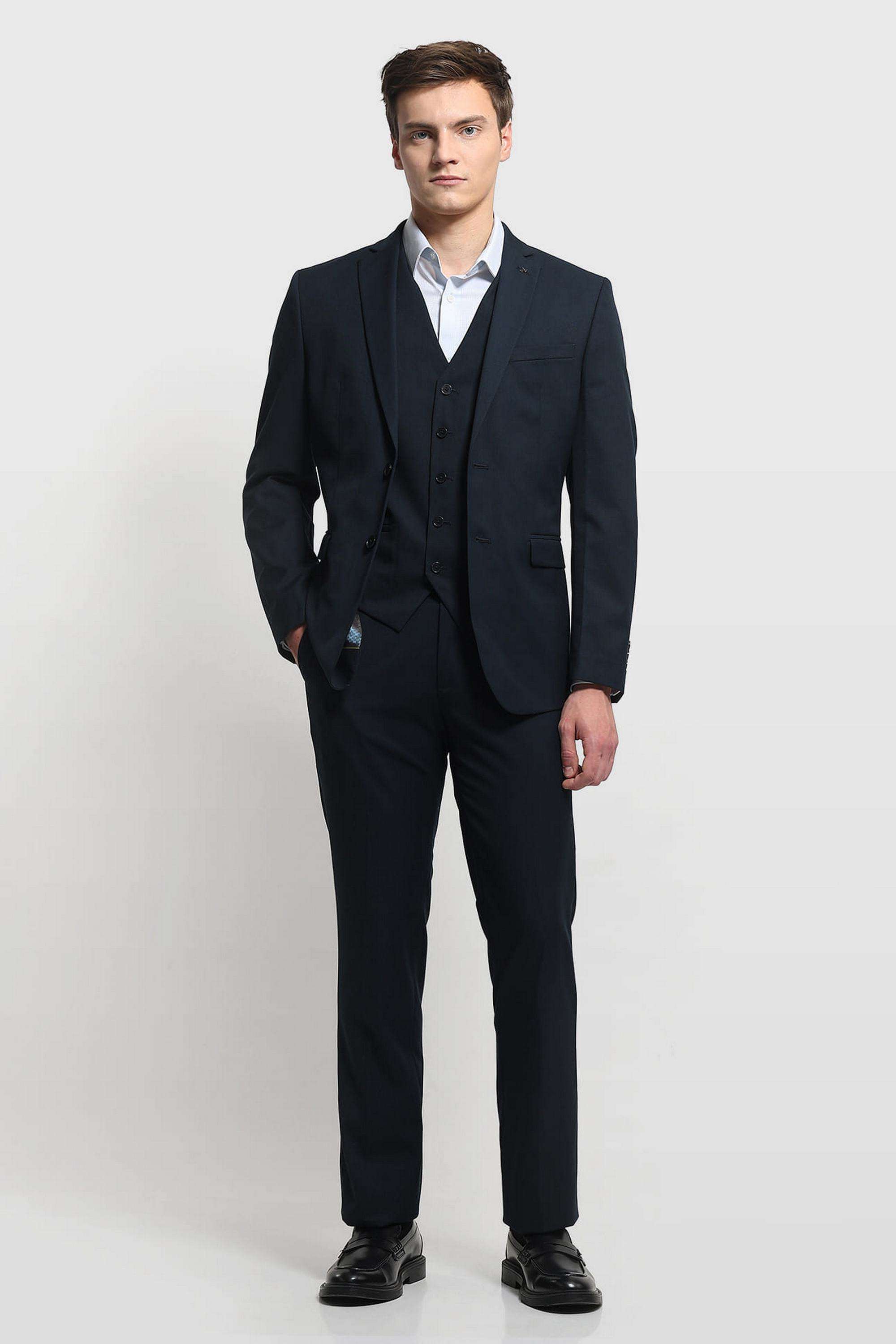 Solid-Polyester-Dobby-Three-Piece-Suit