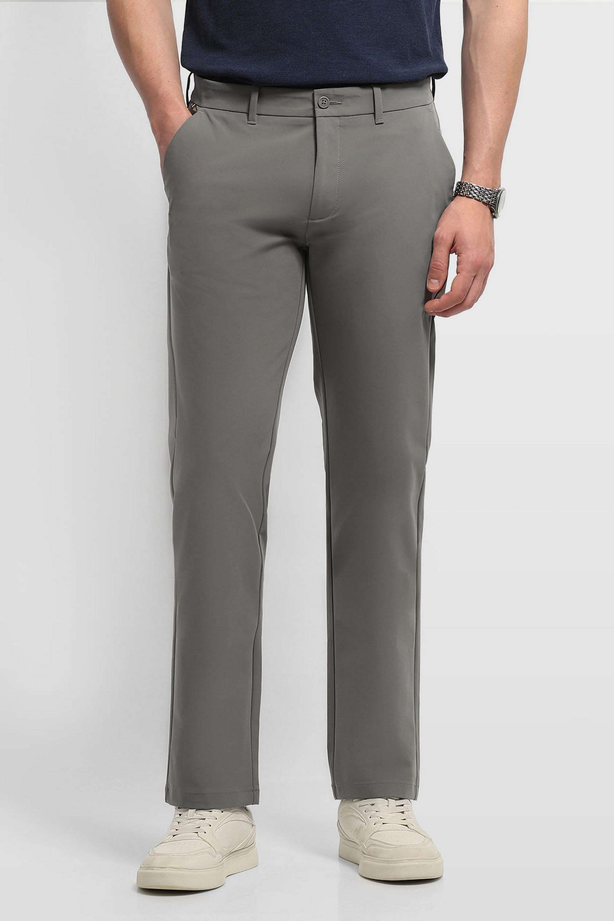 Solid-Nylon-Regular-Fit-Men-s-Casual-Trousers