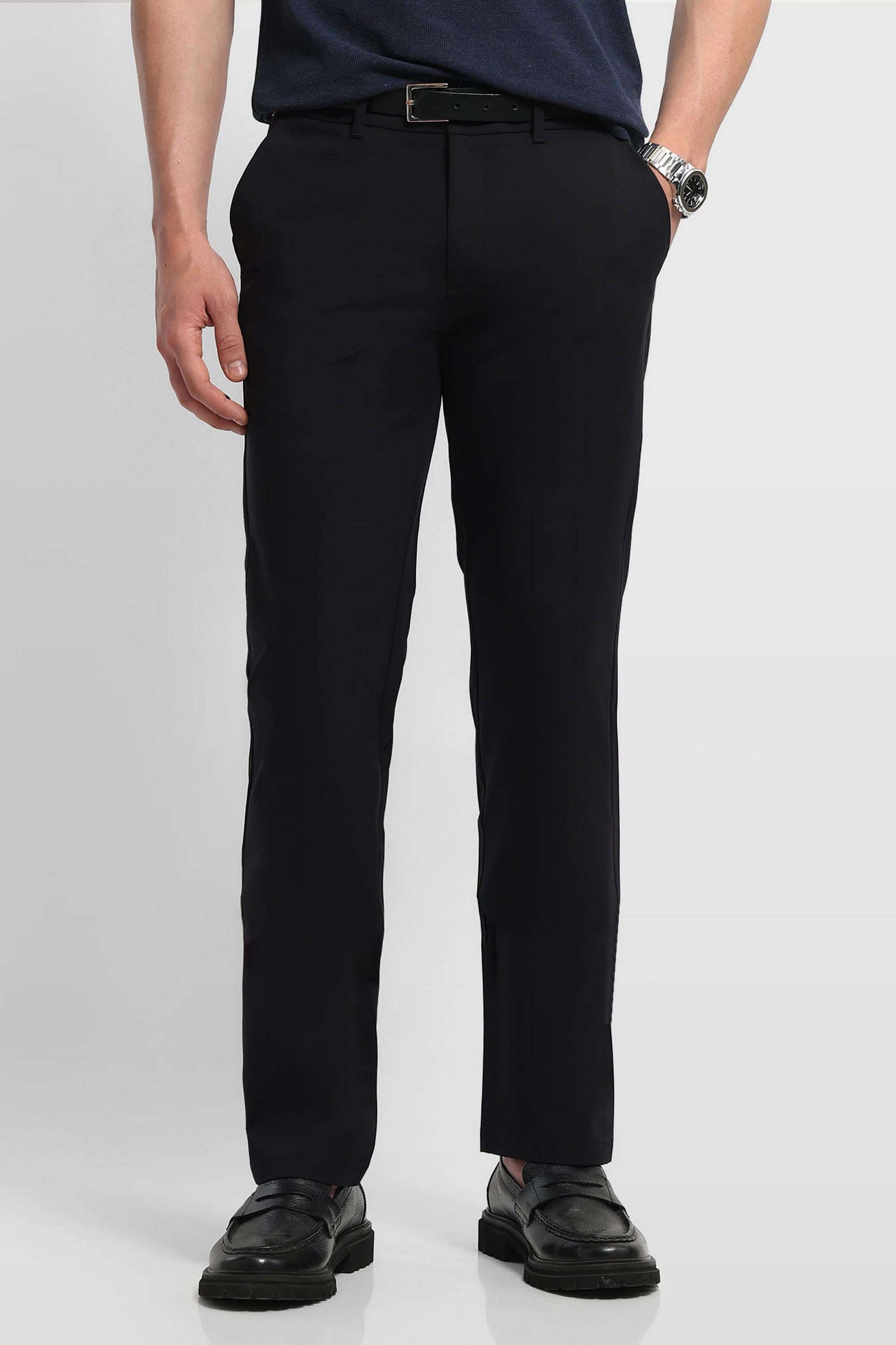 Solid-Nylon-Regular-Fit-Men-s-Casual-Trousers