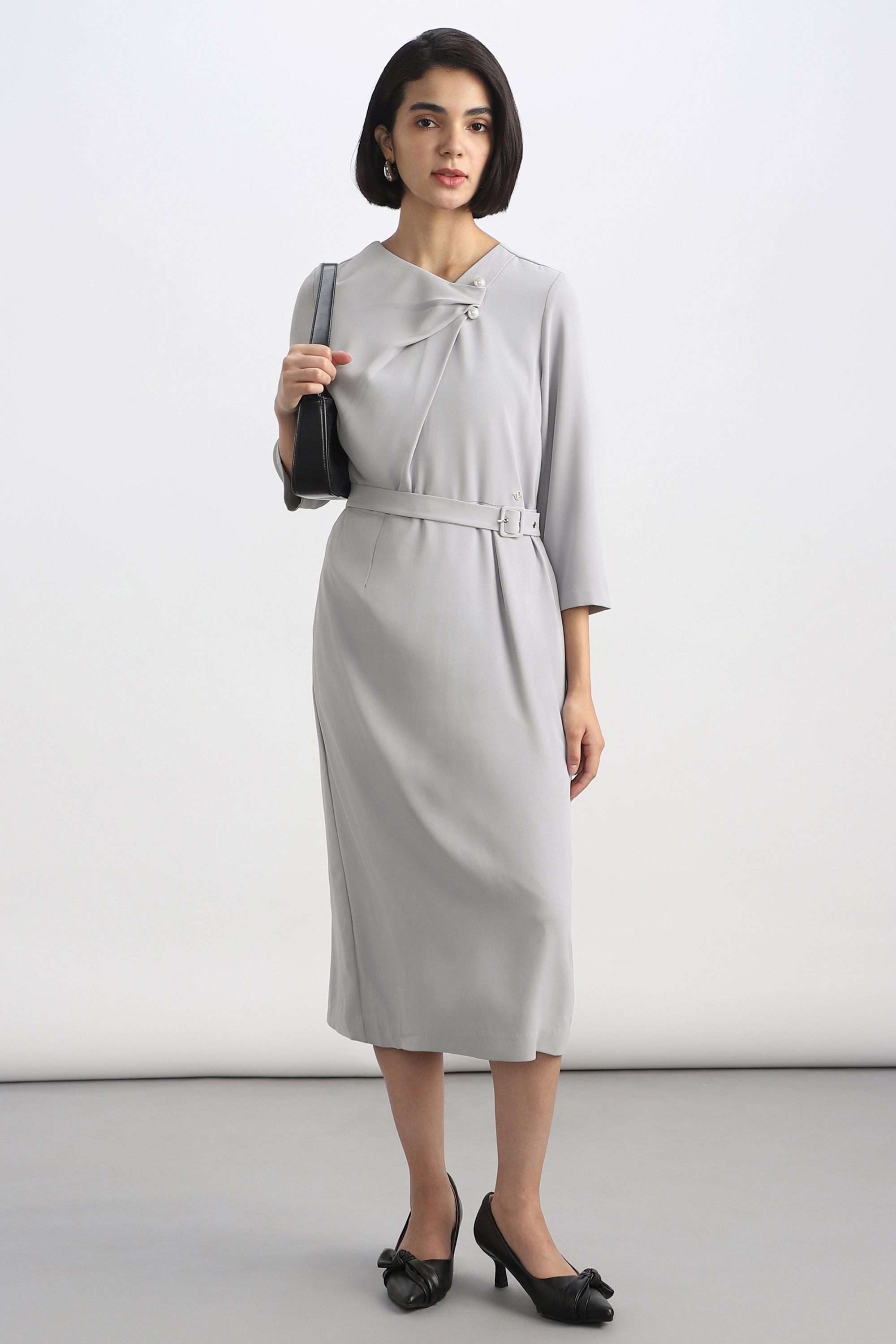allen solly Solid V-Neck Polyester Women's Dress-picture-21