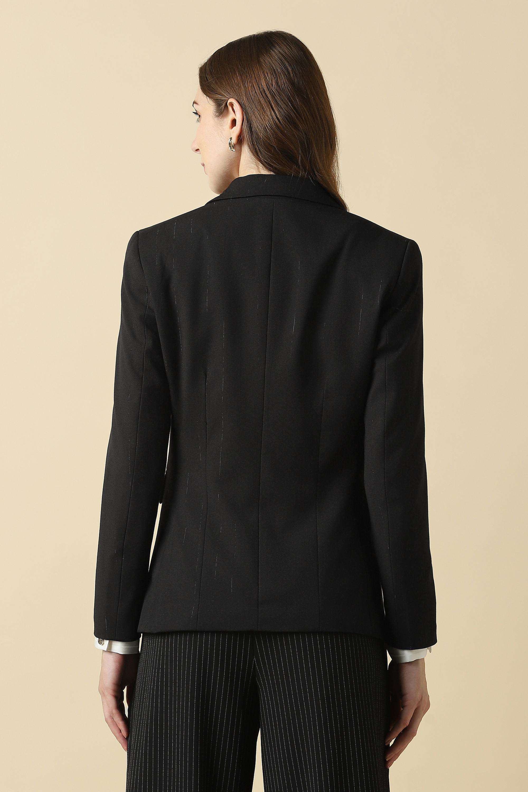 Solid-Polyester-Collared-Women-s-Blazer