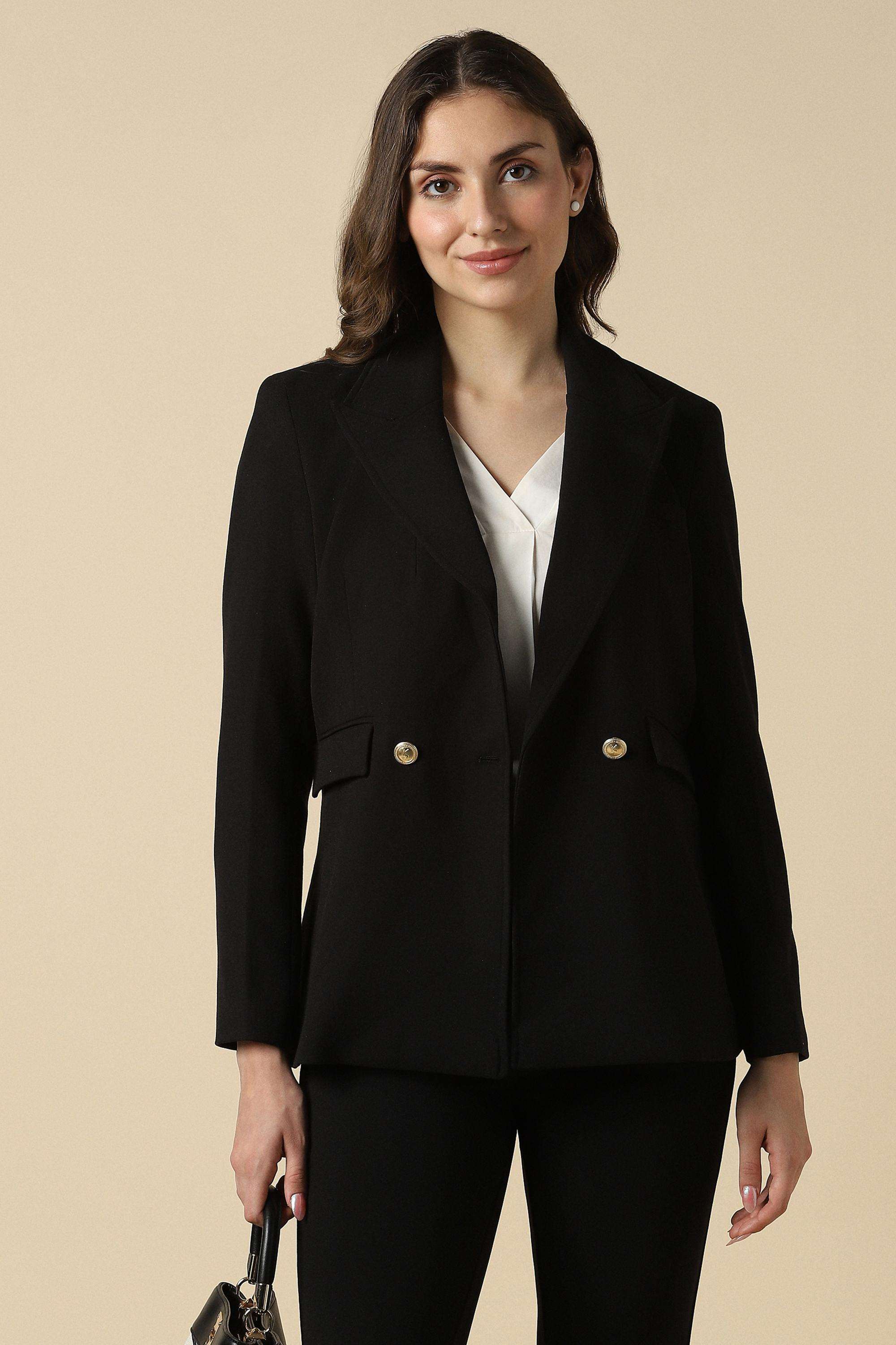 Solid-Polyester-Collared-Women-s-Blazer