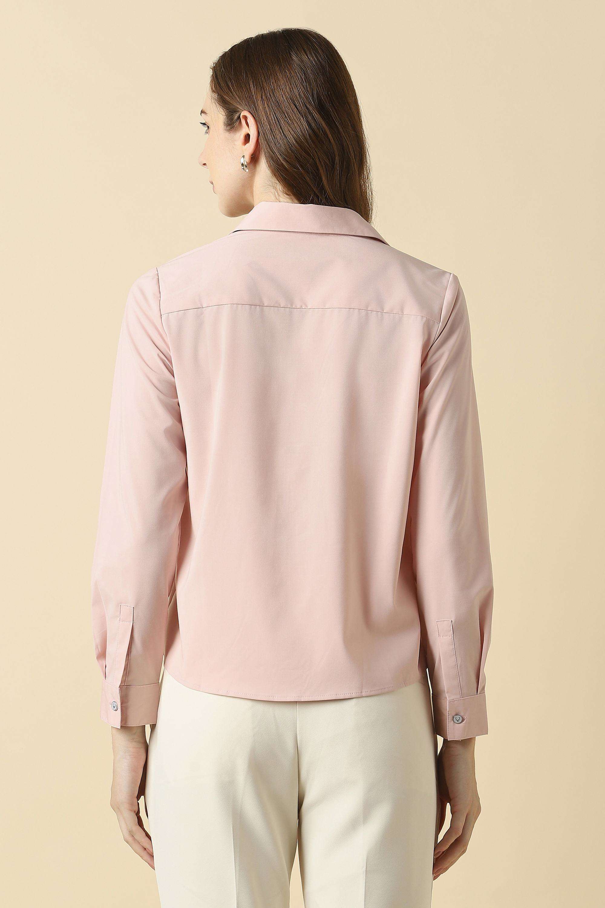Solid-Polyester-Round-Neck-Women-s-Shirt