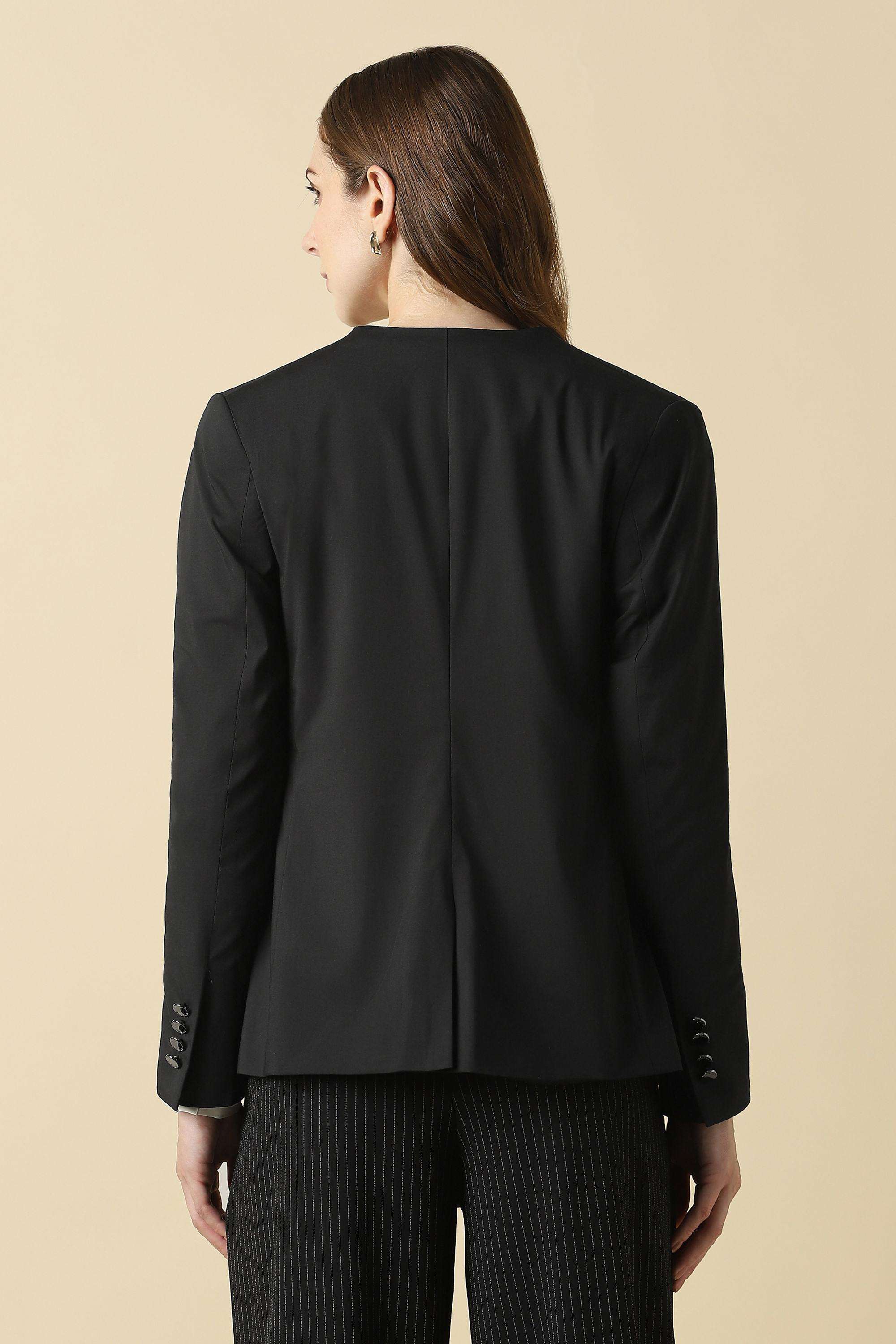 Solid-Polyester-Collared-Women-s-Blazer