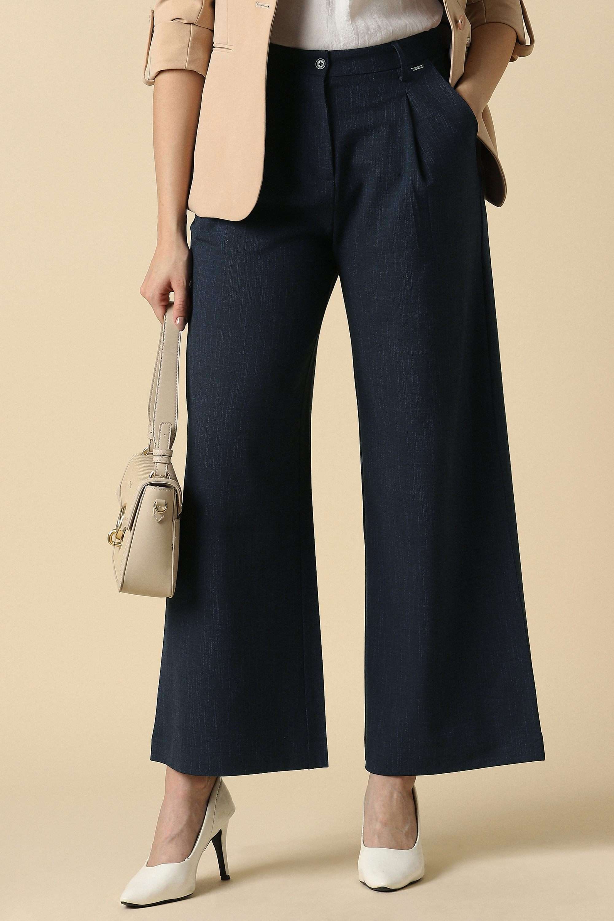 allen solly Solid Relaxed Fit Polyester Women's Work Trousers-picture-47