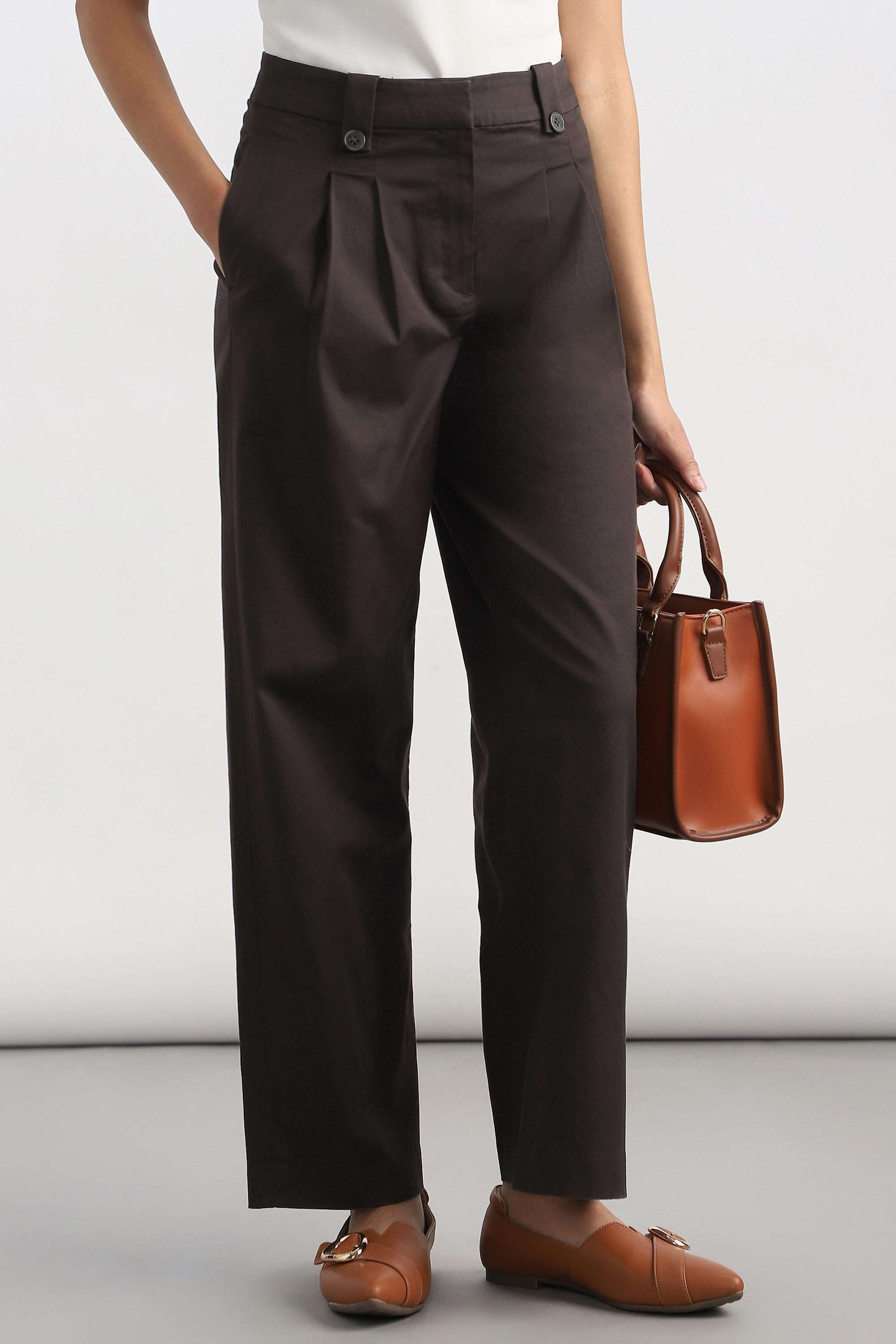 allen solly Solid Relaxed Fit Cotton Women's Work Trousers-picture-41