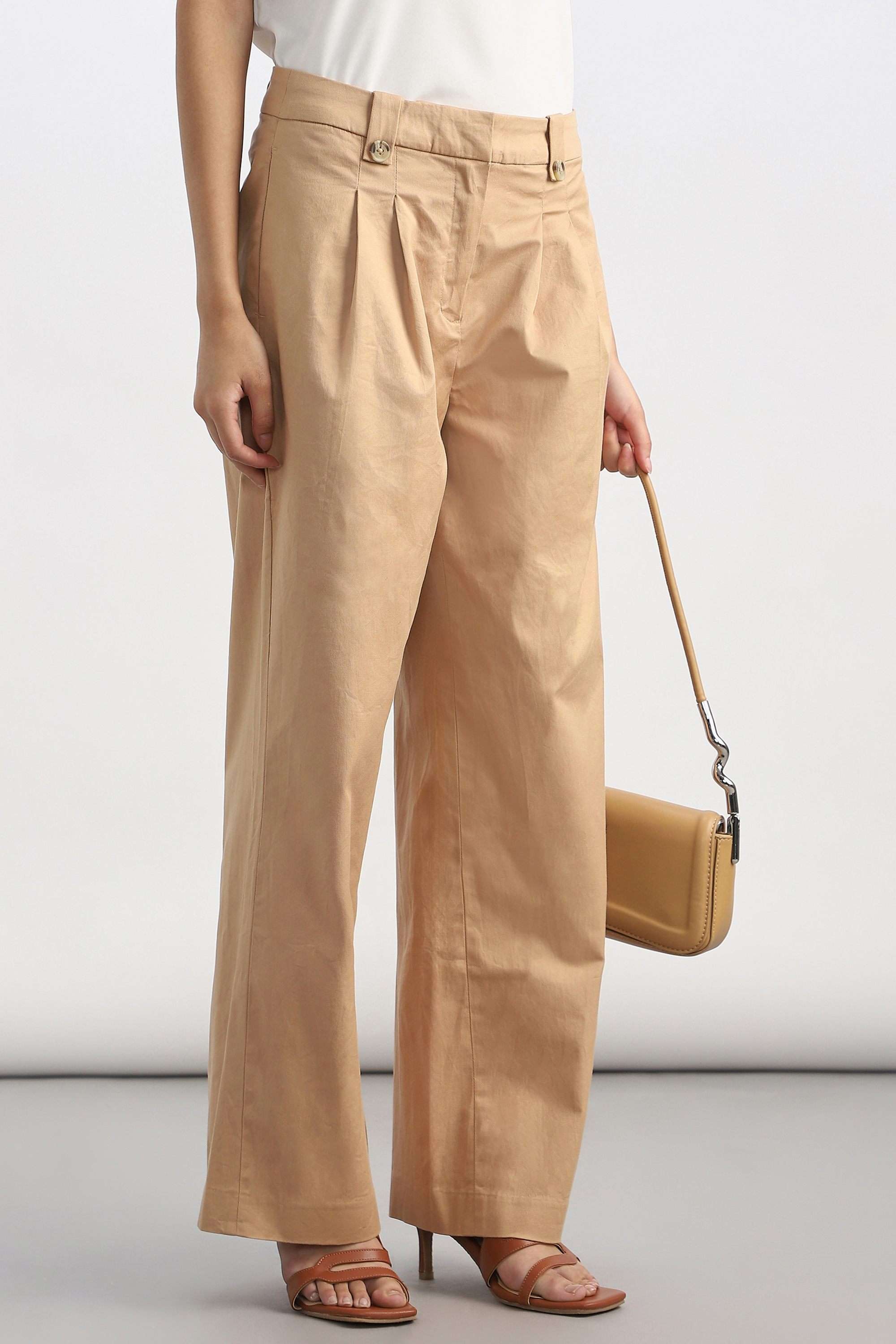 allen solly Solid Relaxed Fit Cotton Women's Work Trousers-picture-14