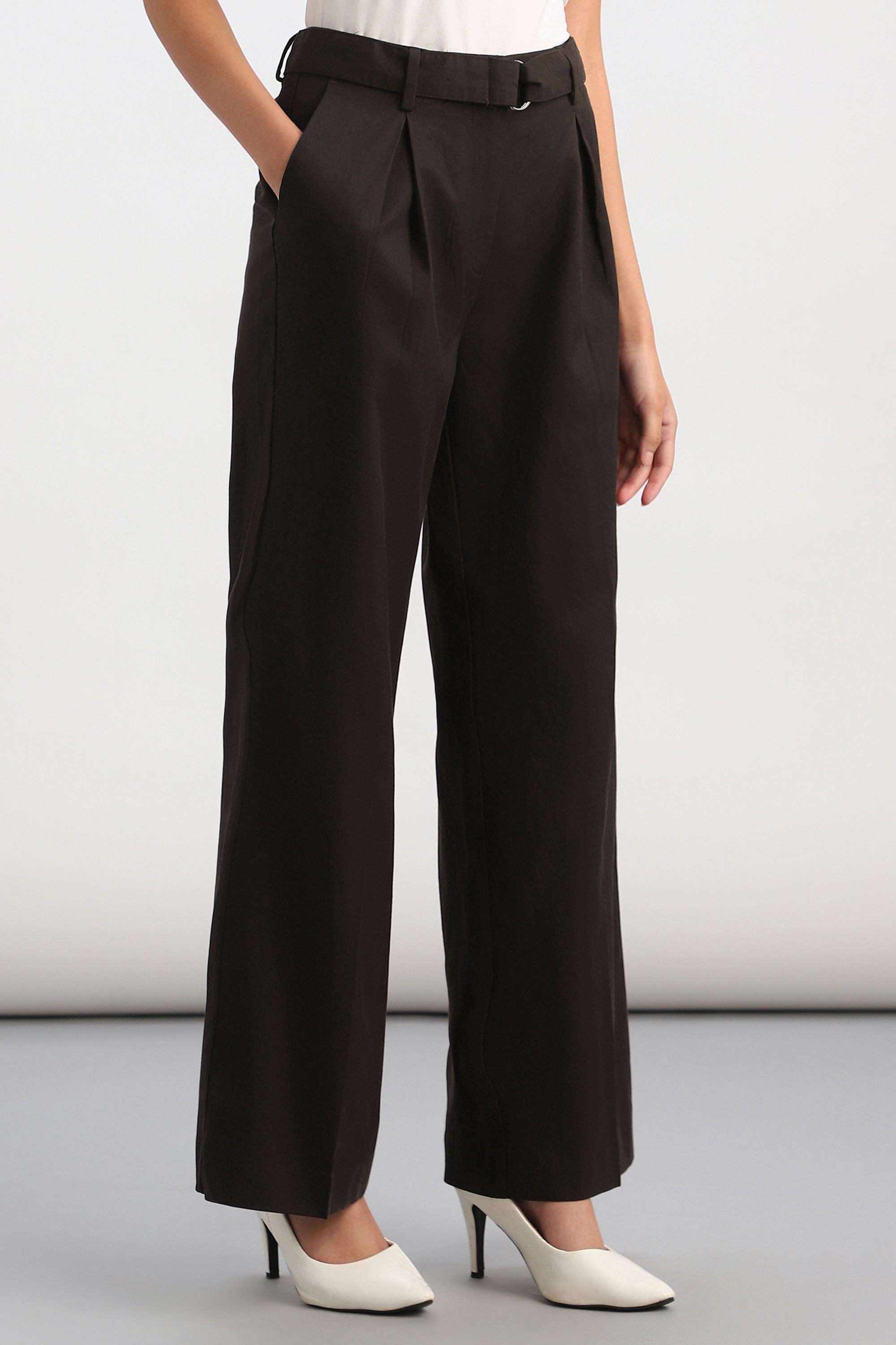 allen solly Solid Bootcut Fit Cotton Women's Work Trousers-picture-14