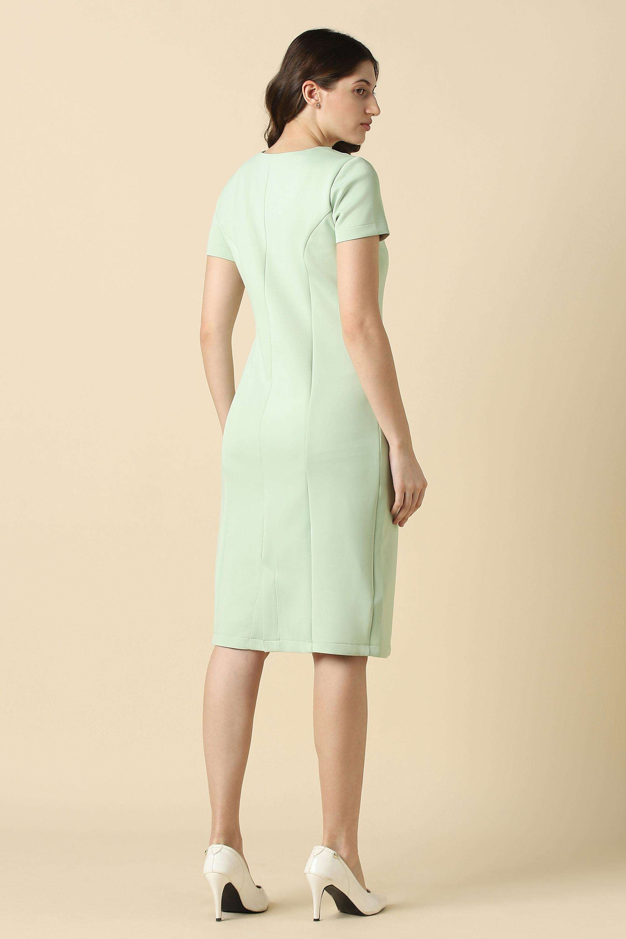 Solid-V-Neck-Polyester-Women-Dress