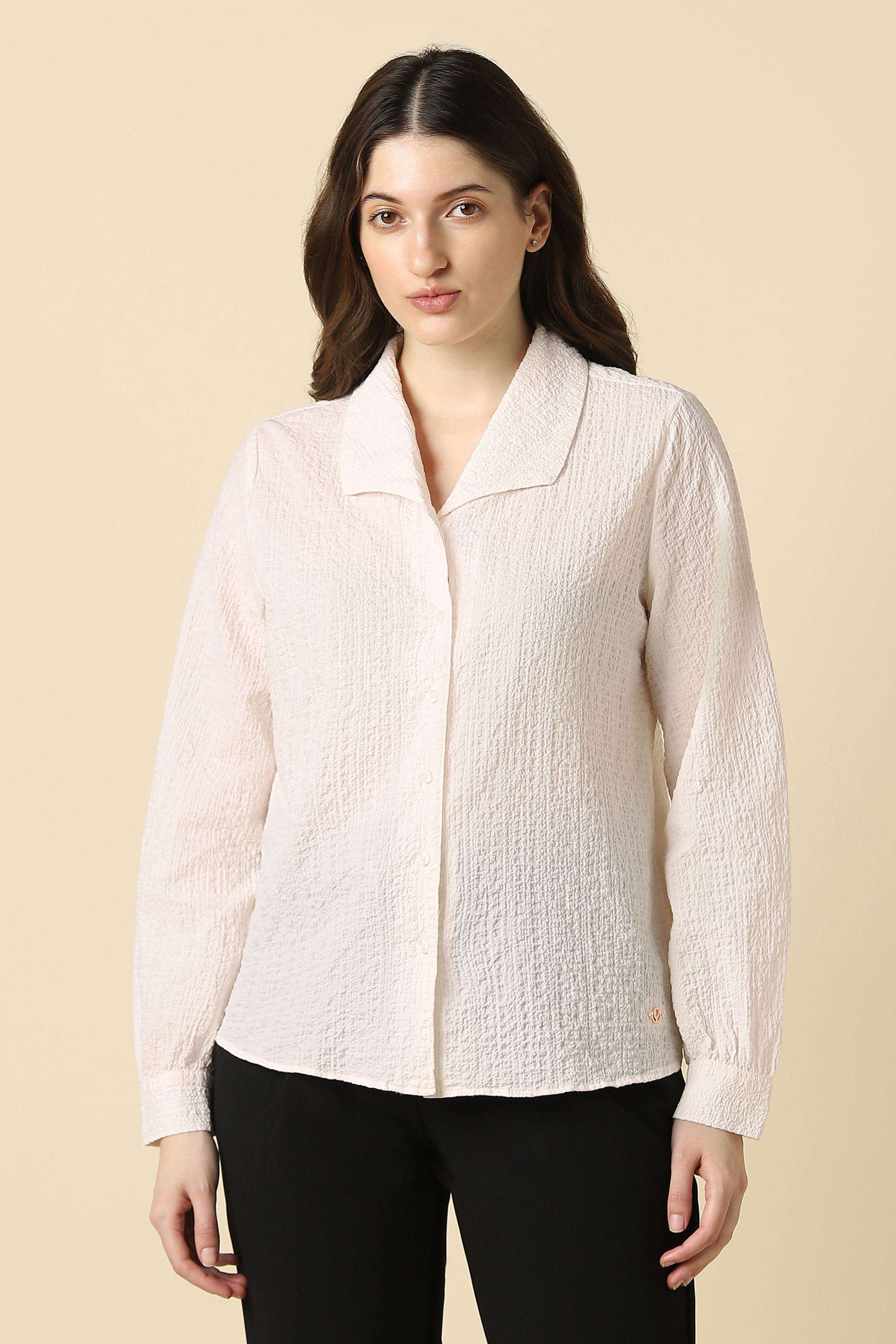 Solid-Cotton-V-Neck-Women-s-Shirt