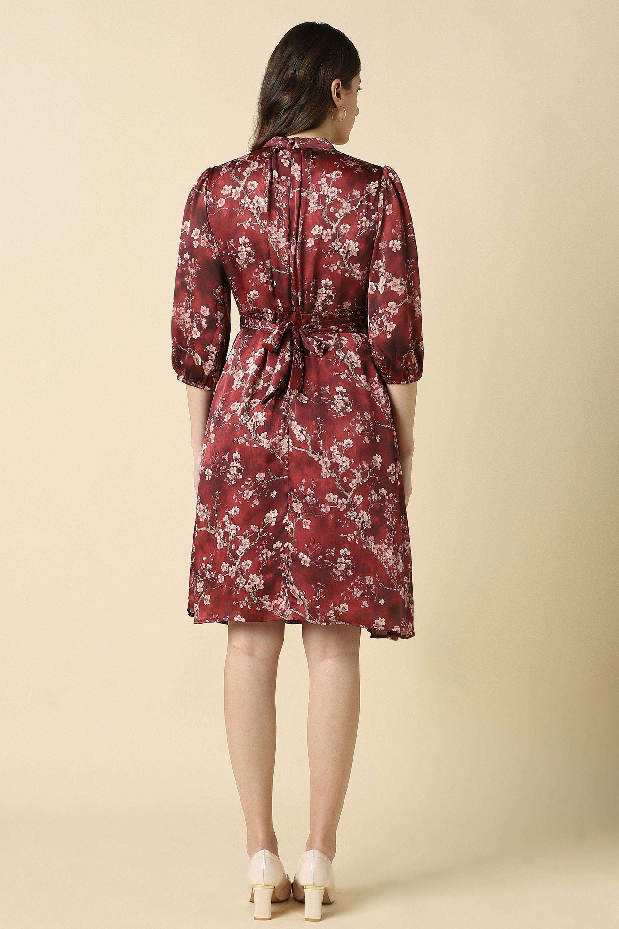 Printed-Polyester-High-Neck-Women-s-Dress