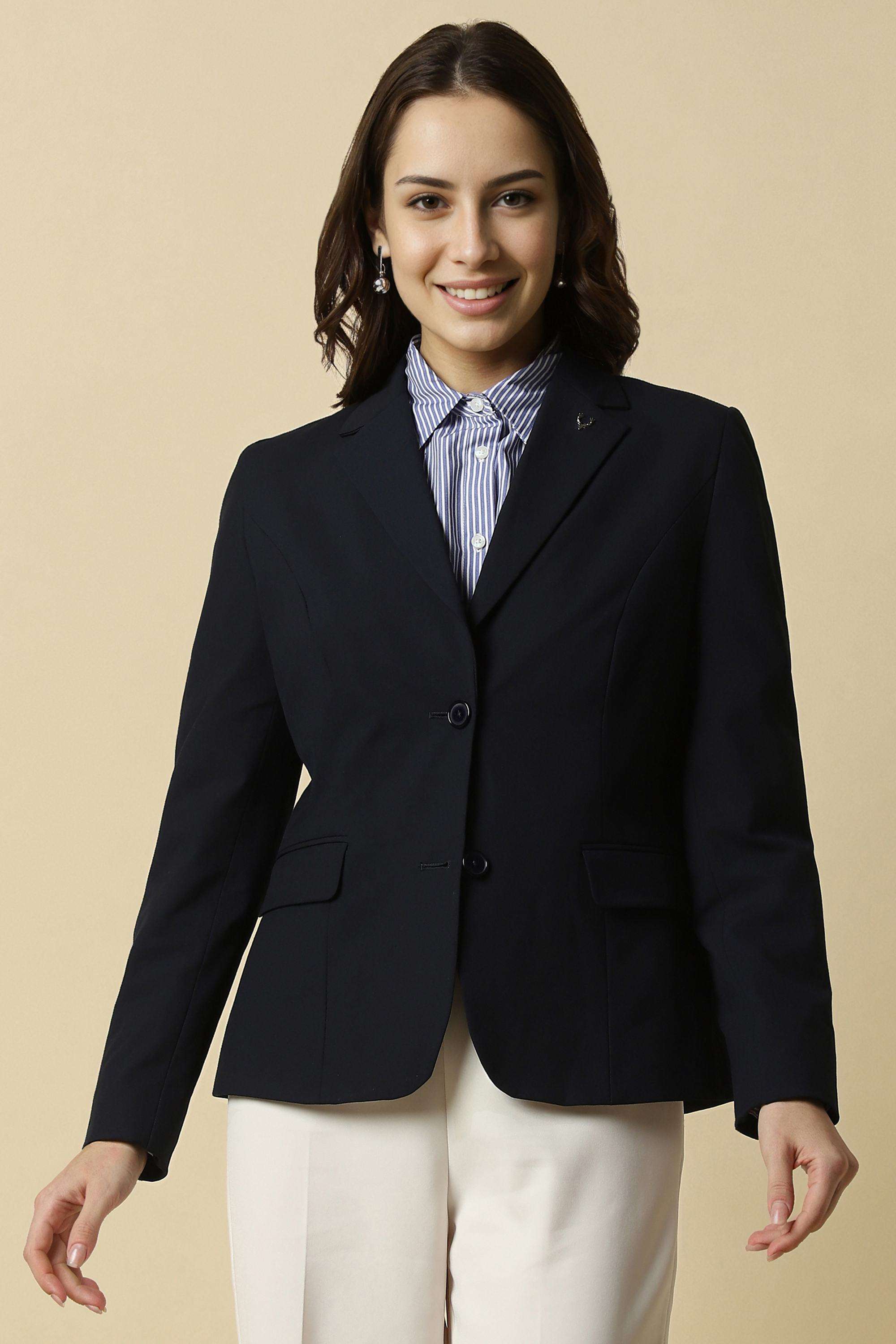 Solid-Polyester-Women-s-Blazer
