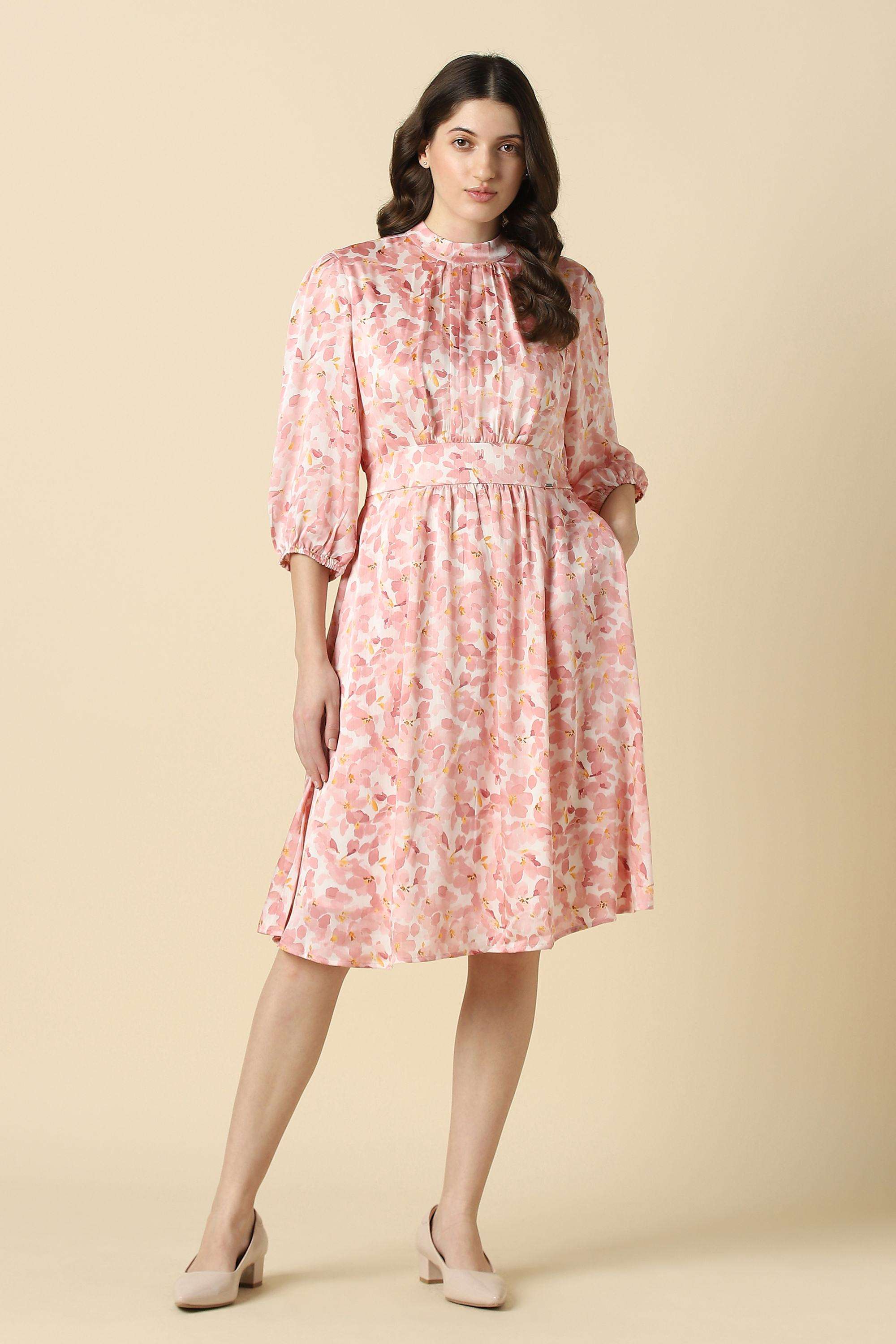 Printed-High-Neck-Polyester-Women-Dress
