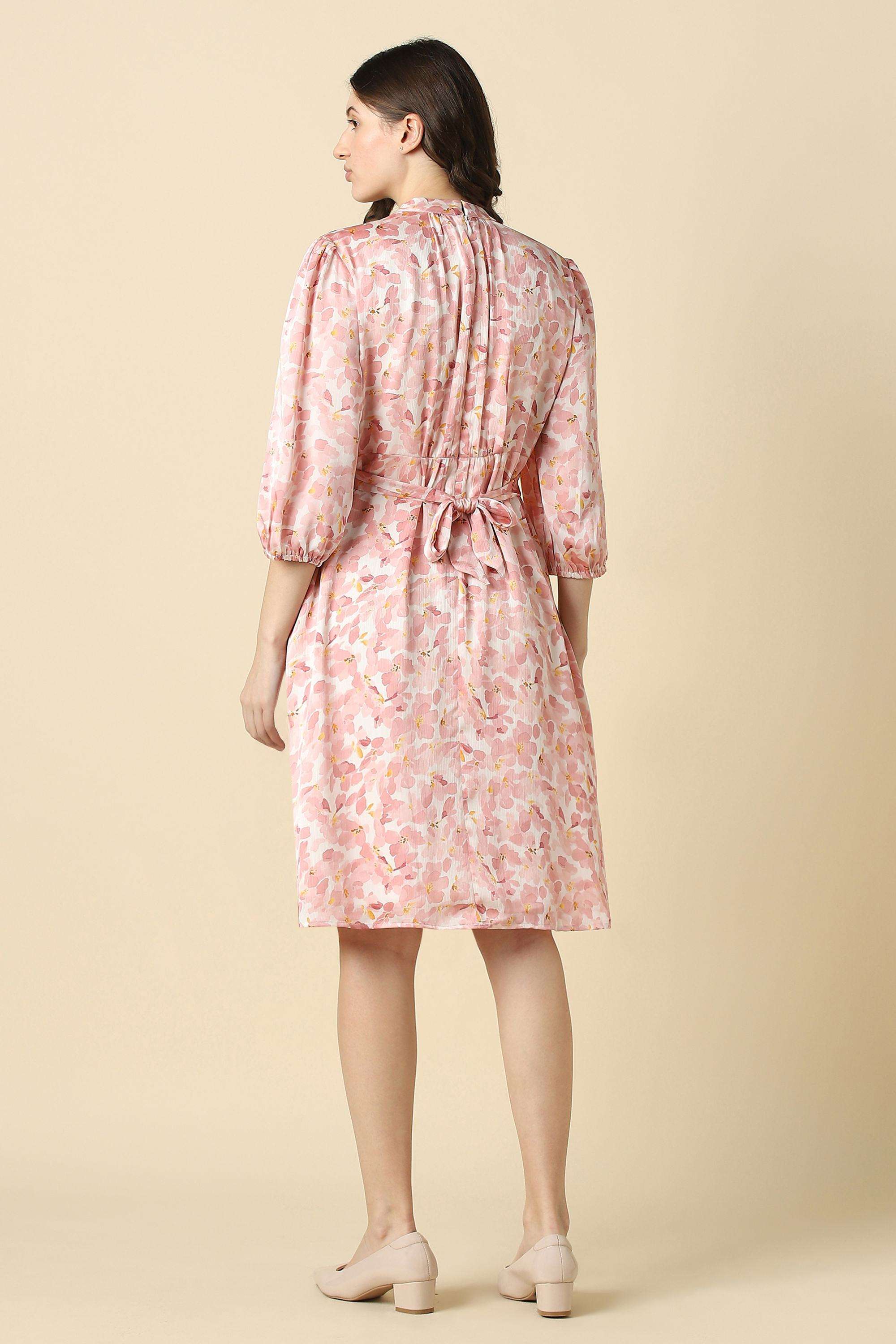 Printed-High-Neck-Polyester-Women-Dress