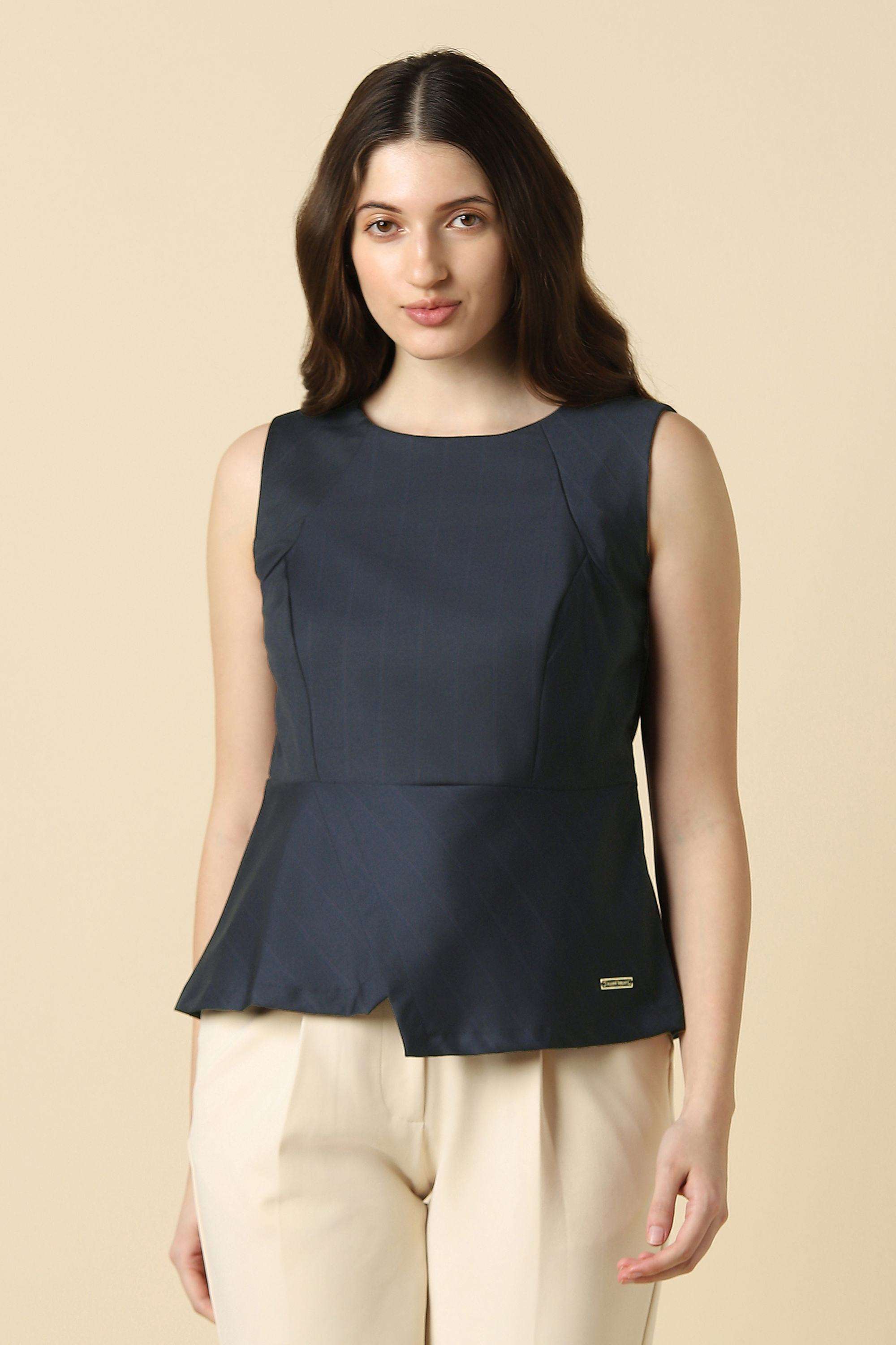 Stripes-Polyester-High-Neck-Women-s-Top