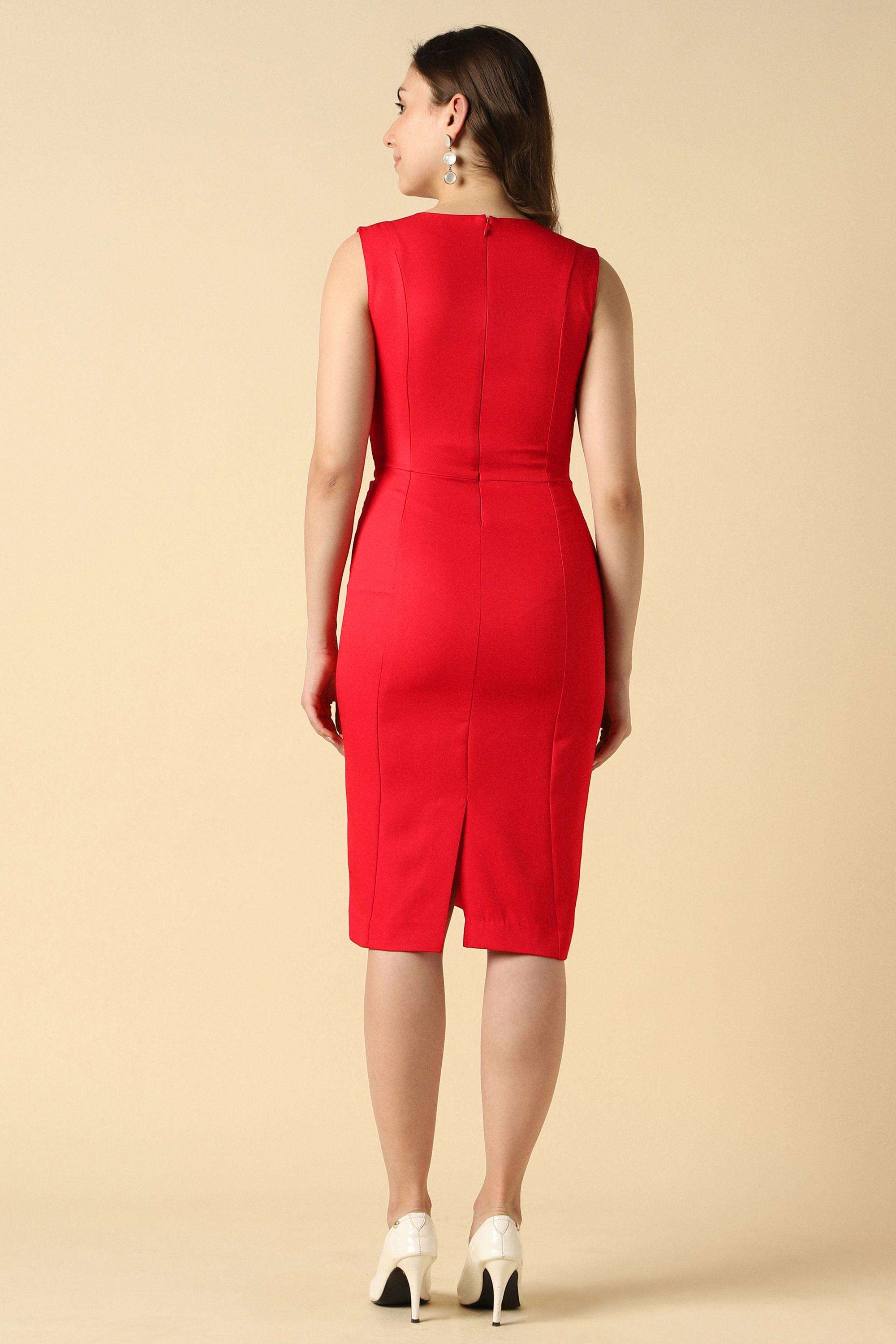 Solid-V-Neck-Polyester-Women-Dress