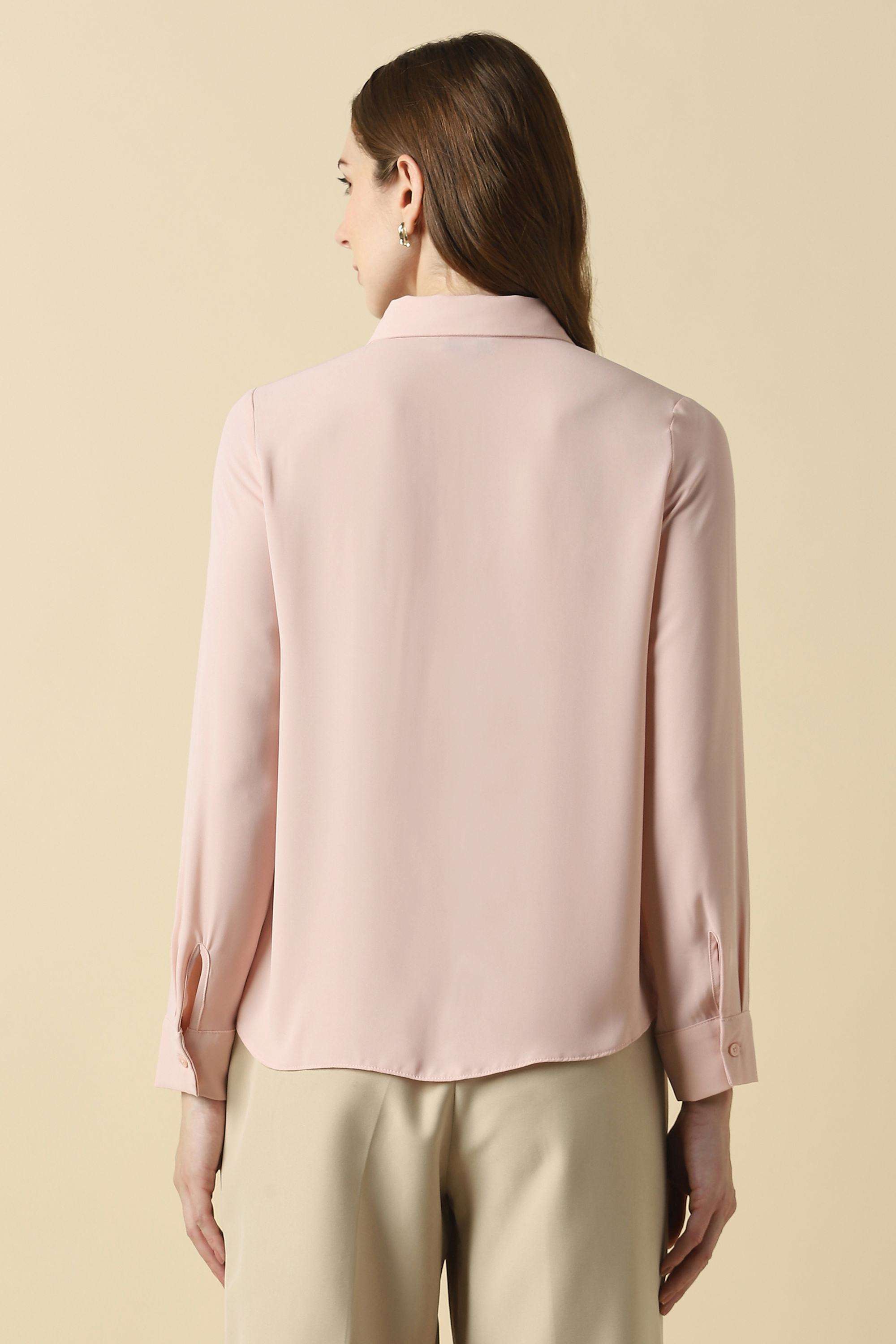 Solid-Polyester-V-Neck-Women-s-Shirt