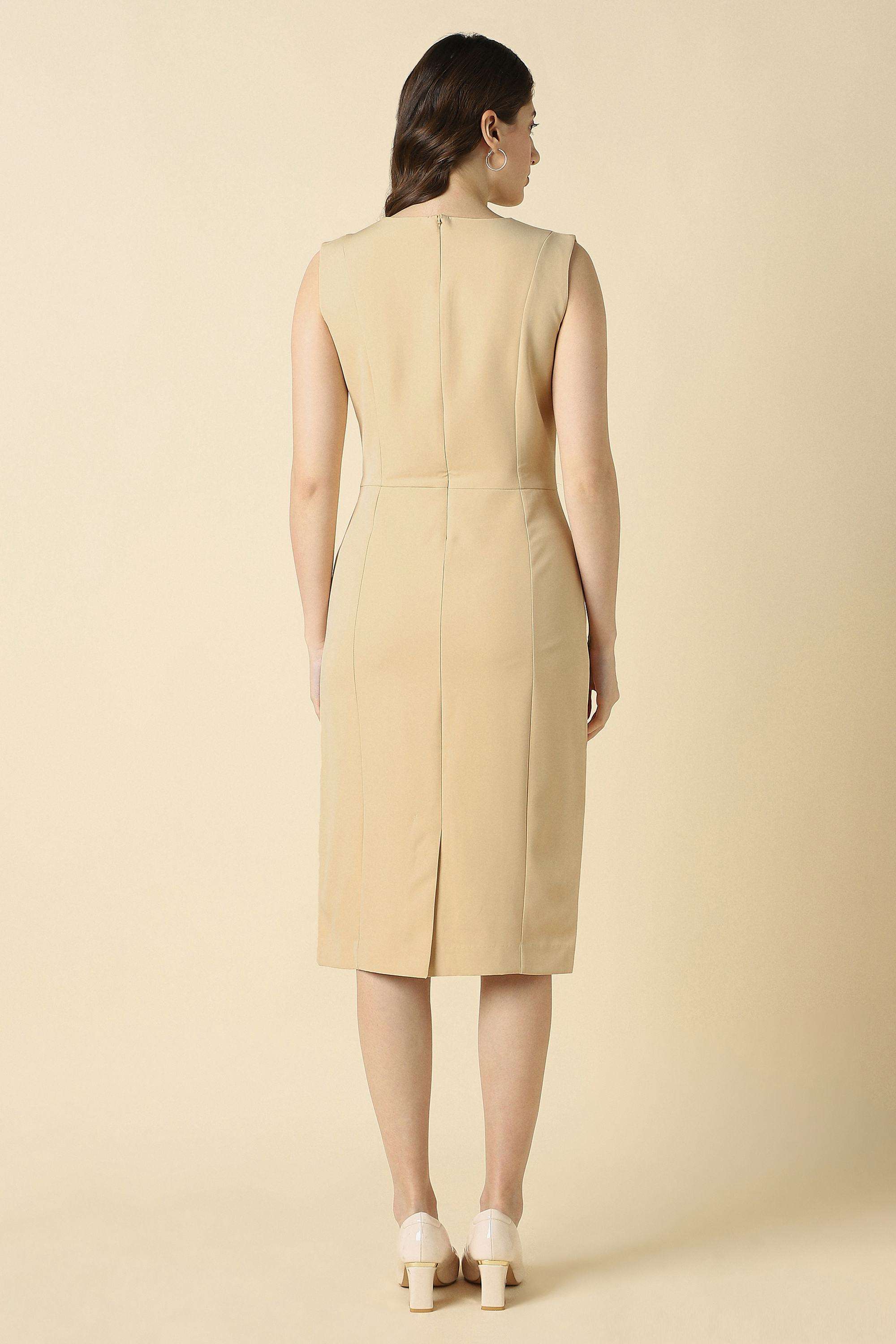 Solid-Polyester-V-Neck-Women-s-Dress